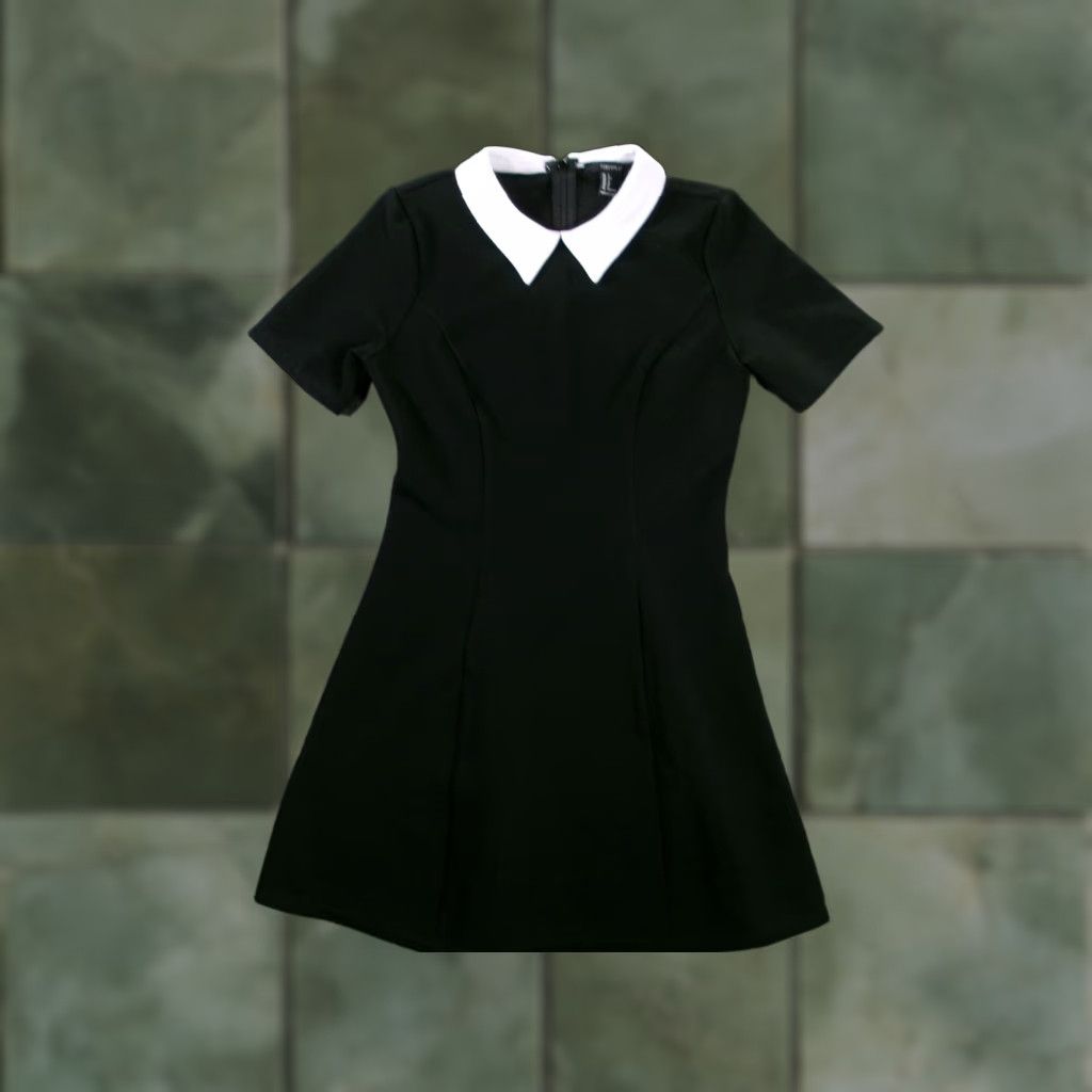 Forever 21 Dress Womens S Black Peter Pan Collar Short Sleeve A-Line Skater Goth Witchy Womens