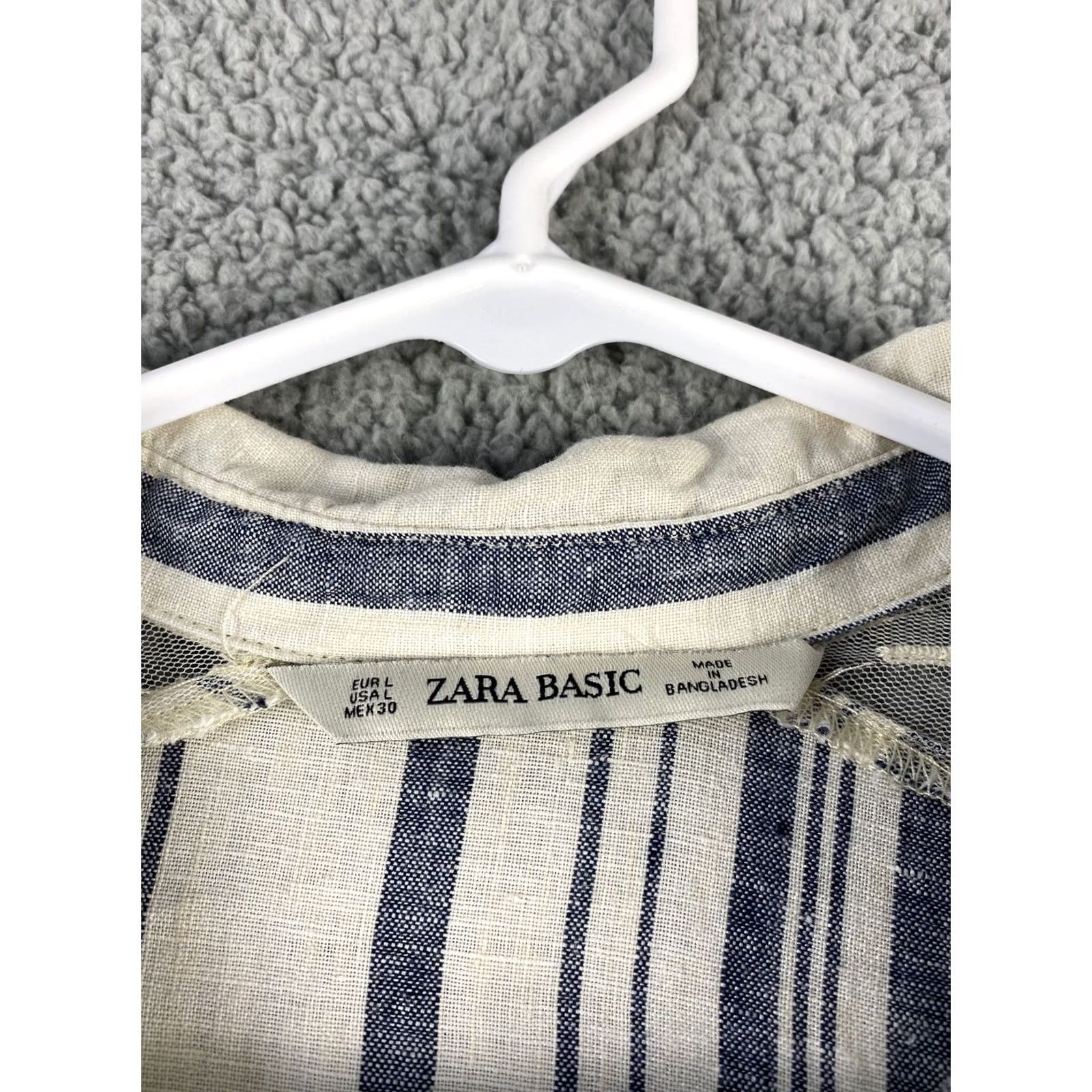 Zara Zara Shirt Dress Women’s L Gray Ivory Striped Long Sleeve Collared Button Hi-Low Hem Pockets Knit Dress Size L / US 10 / IT 46 - 3 Thumbnail