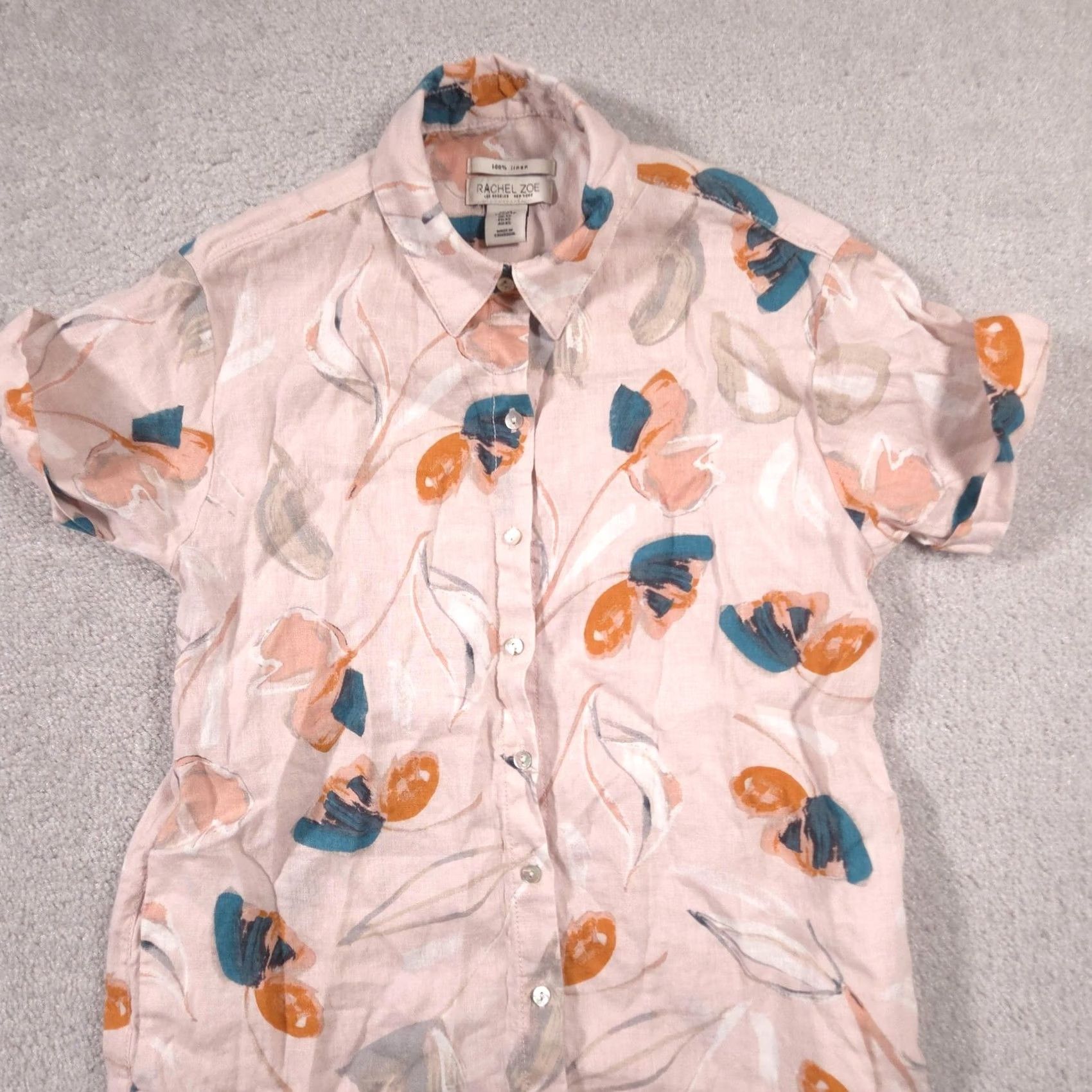 Rachel Zoe Rachel Zoe Dress Womens XS Pink Linen Button Front Floral Shirt Tunic Print Size XS / US 0-2 / IT 36-38 - 3 Thumbnail