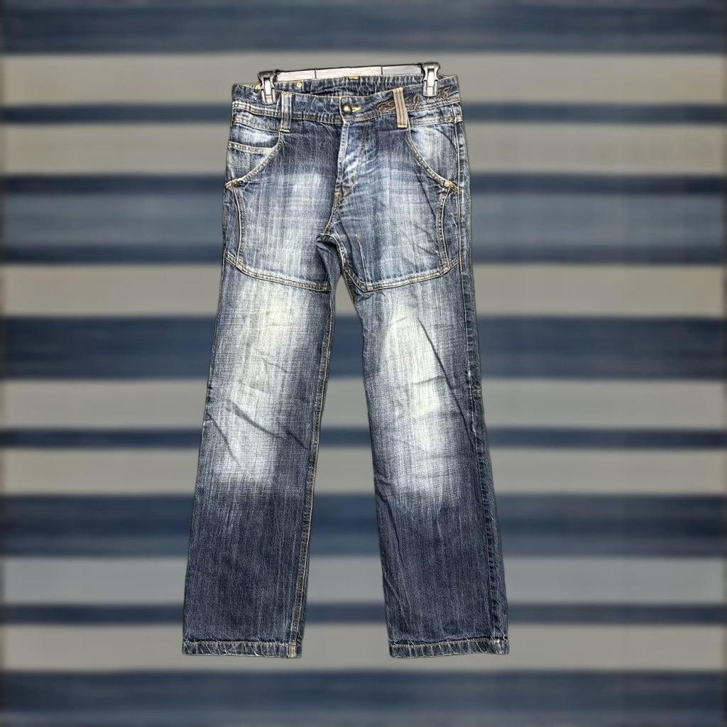 Bershka Berhska Jeans Mens 33x34 Skater Y2K Dark Wash Grunge Punk JNCO Whisker Fade 90s Size 24" / US 00 / IT 34 - 1 Thumbnail