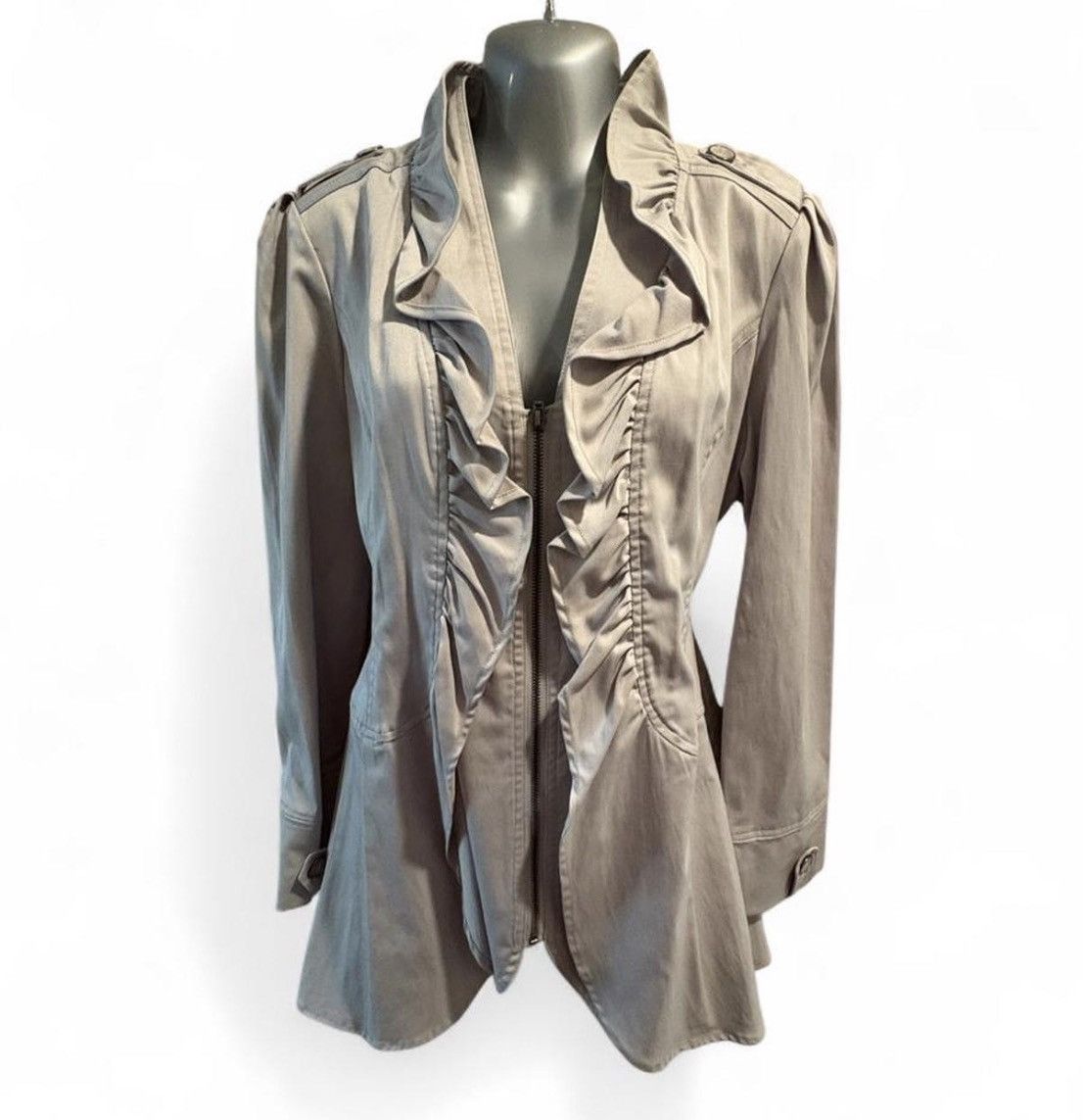 Cynthia Rowley $495 Cynthia Rowley light gray ruffle zip-up coat sz S Size S / US 4 / IT 40 - 1 Thumbnail