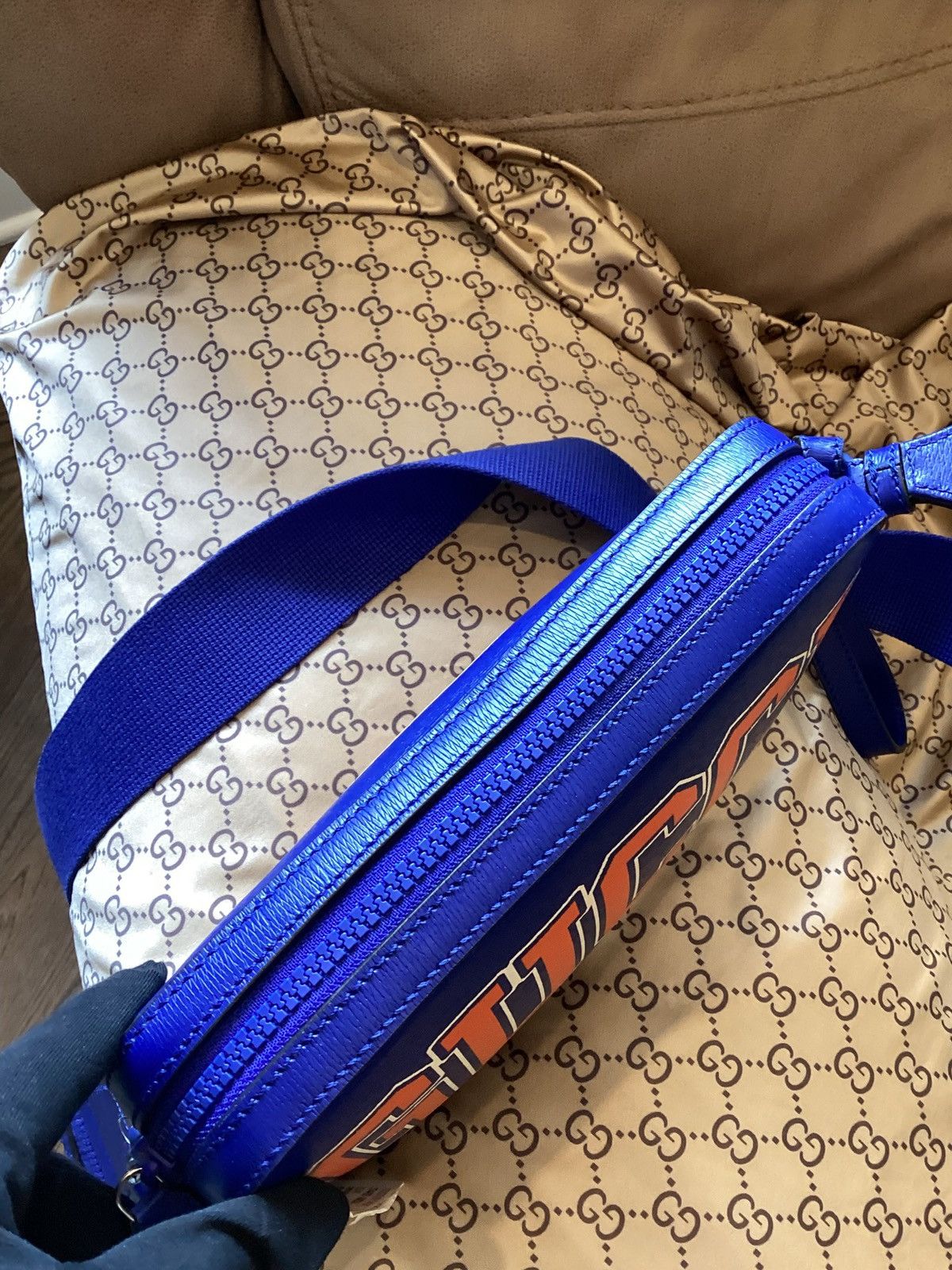 Gucci Gucci Blue Leather Graphic Crossbody Bag Size ONE SIZE - 9 Thumbnail
