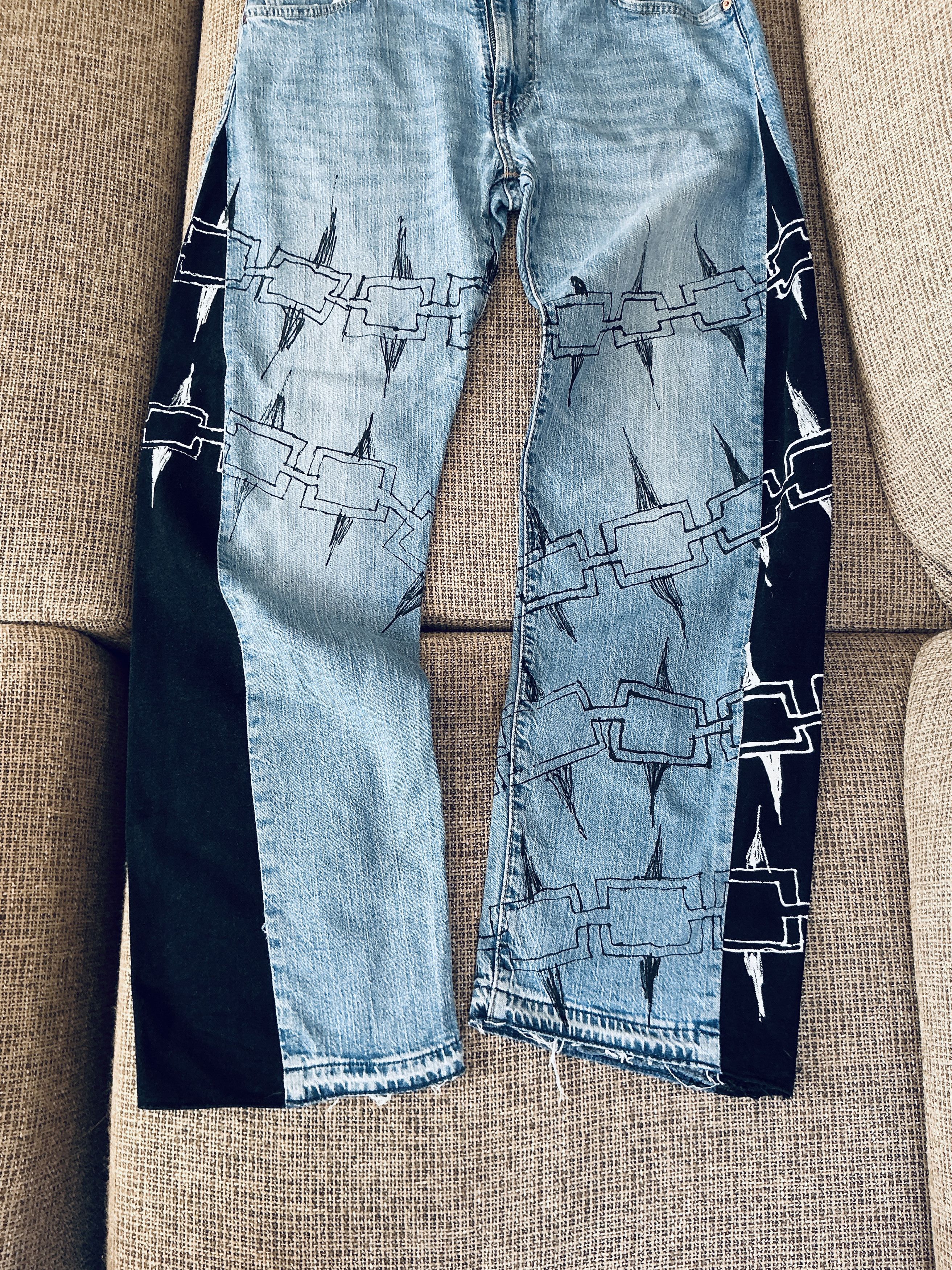 Other 1/1 Custom Hand-Modified Graphic Jeans Black Panel Size L Size US 33 - 9 Thumbnail