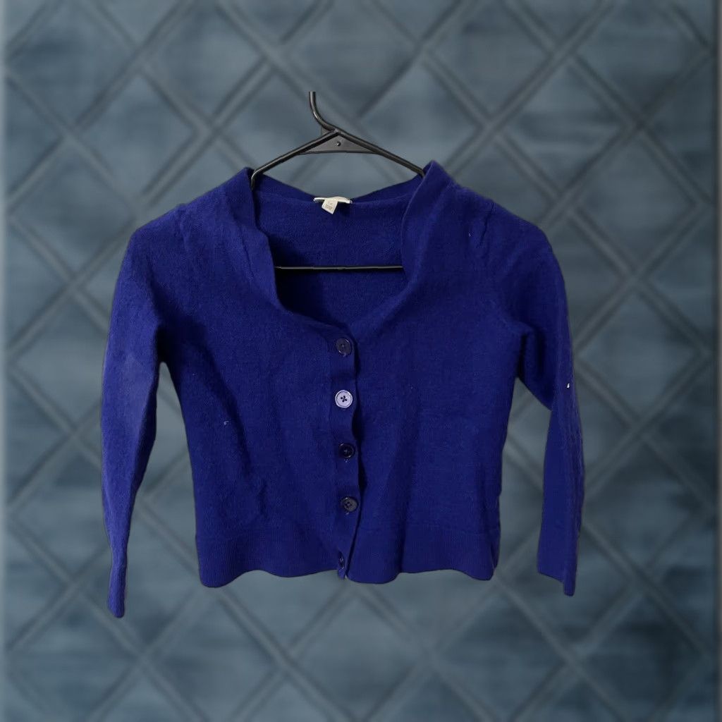 Talbots VINTAGE Talbots Women’s Petite Sweater Cardigan 3/4 Sleeve Round Neck Merino Wool Blue Size L / US 10 / IT 46 - 1 Thumbnail
