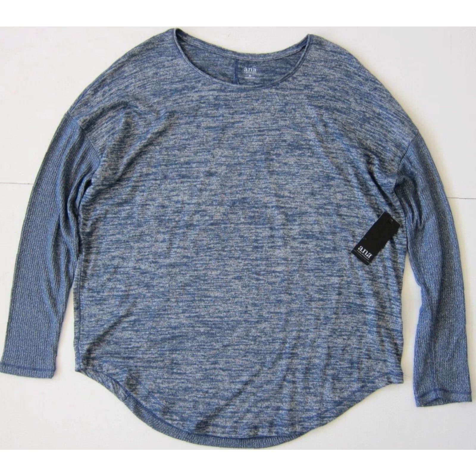 Vintage a.n.a Blouse Tunic Medium Shirt Womens Long Sleeve Round Neck Evening Blue Soft Stretch NWT Size M / US 6-8 / IT 42-44 - 6 Thumbnail