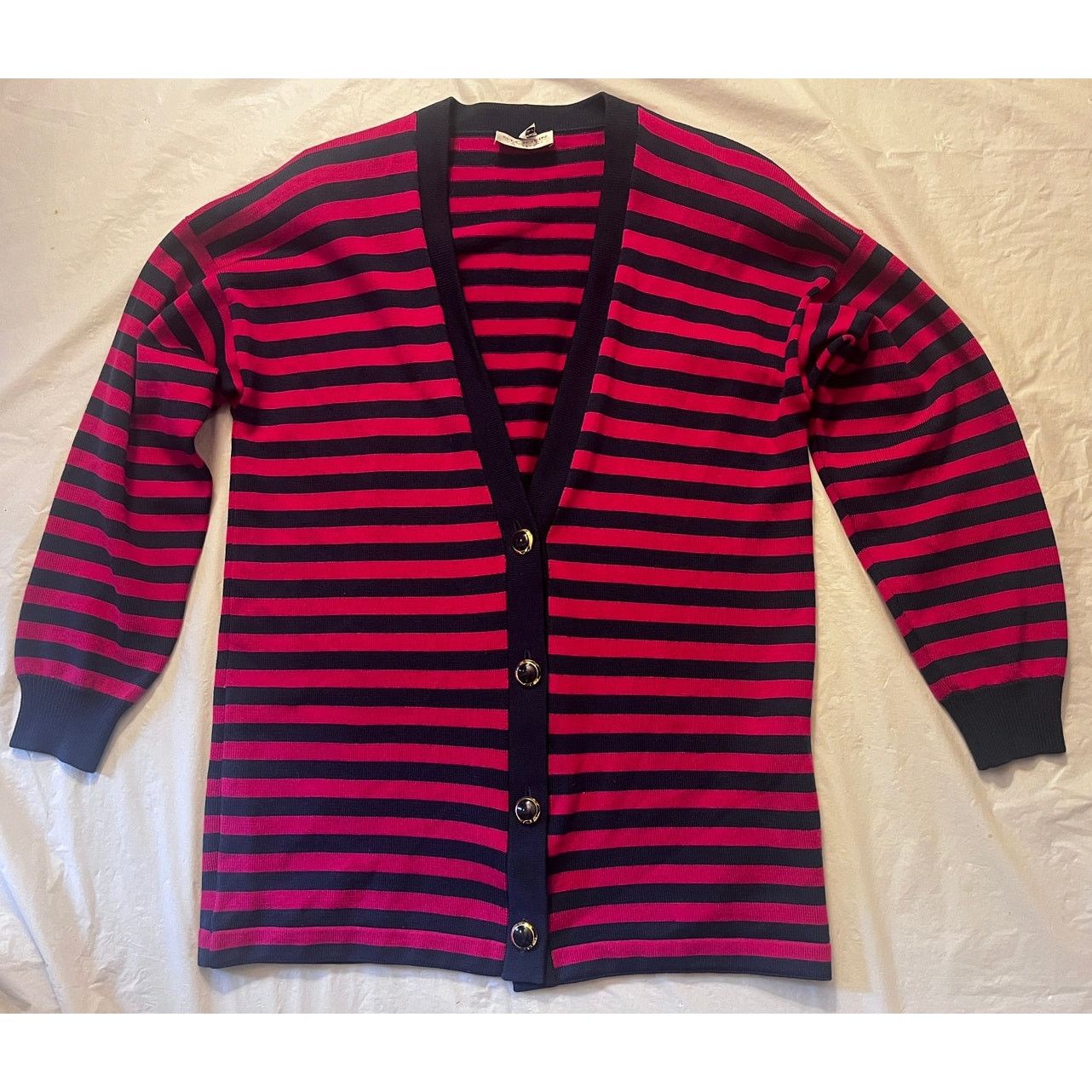 Other St. John Sportswear Navy/Magenta Striped V-Neck Cardigan Size M / US 6-8 / IT 42-44 - 2 Thumbnail