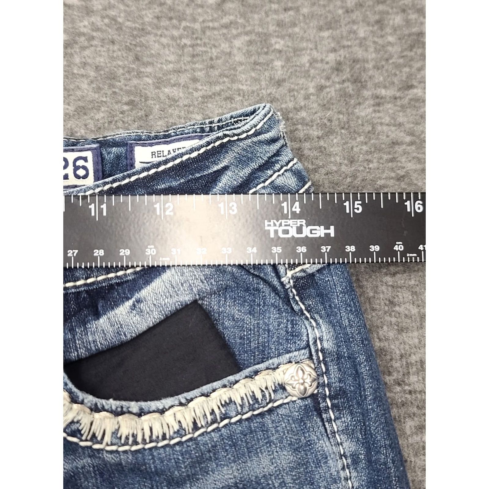 Miss Me Miss Me Jeans Relaxed Bootcut 26x33 Denim Blue Heavy Stitch 5-Pocket Embroidered Rhinestone Womens Jeans Size 26" / US 2 / IT 38 - 4 Thumbnail