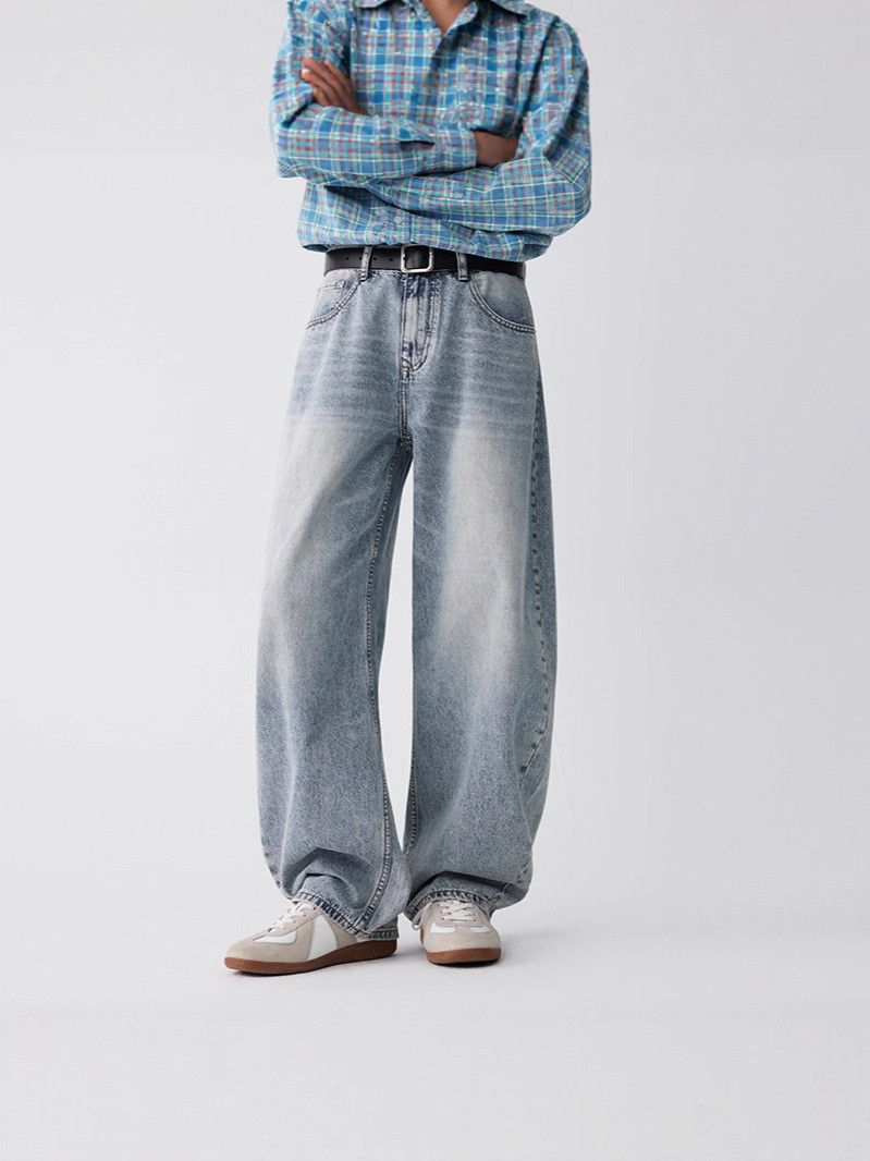 Jean Streetwear Loose Retro Washed Curved-Cut Distressed Jeans Size US 32 / EU 48 - 3 Thumbnail