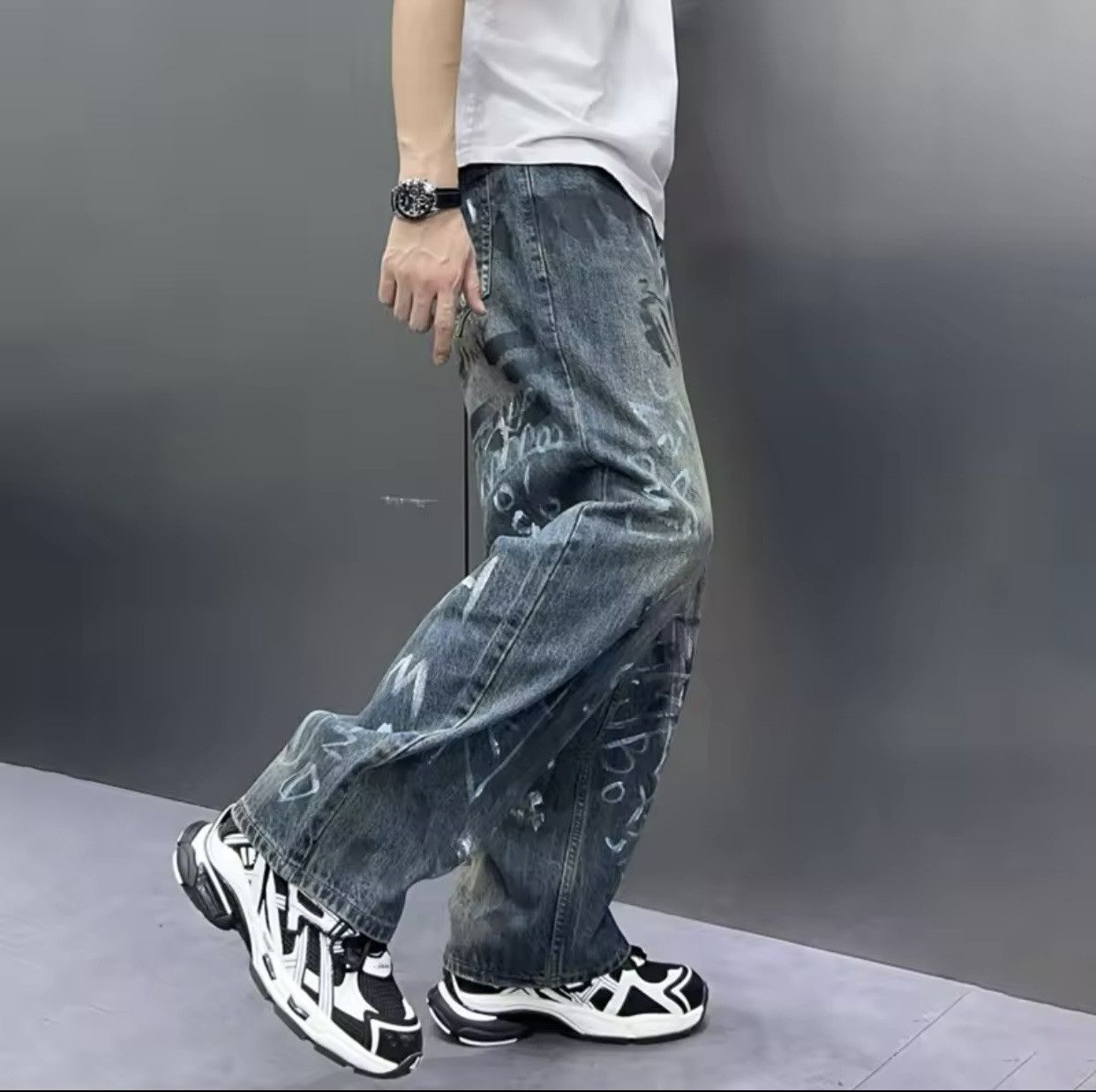 Japanese Brand × Vintage Y2K Baggy Jeans Vintage Blue Loosen Fit Hand-painted Denim Size US 37 - 4 Thumbnail