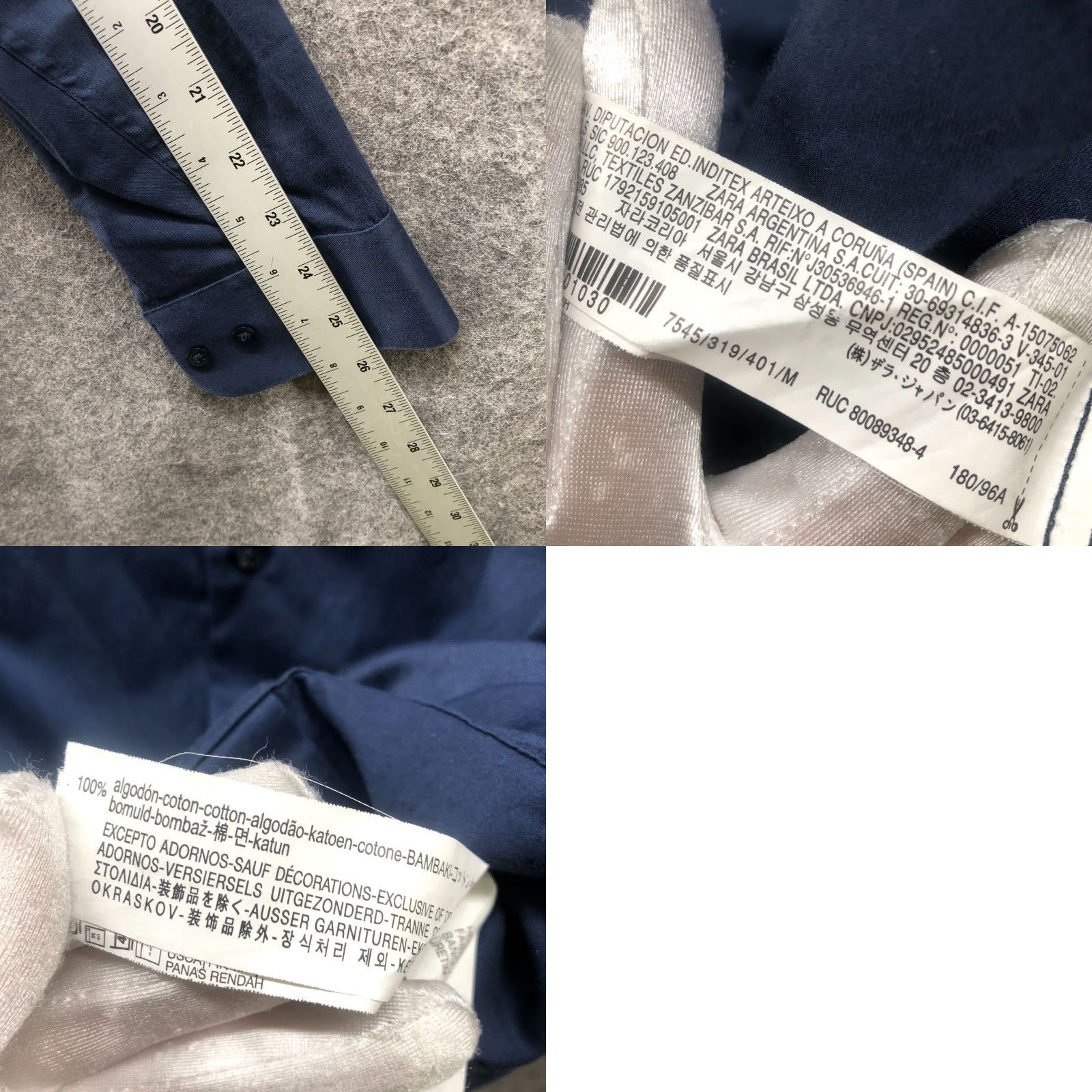 Zara Zara Dress Shirt Mens M Navy Blue Slim Fit Cotton Button-Up Long Sleeve Shirt Size 40R - 8 Thumbnail