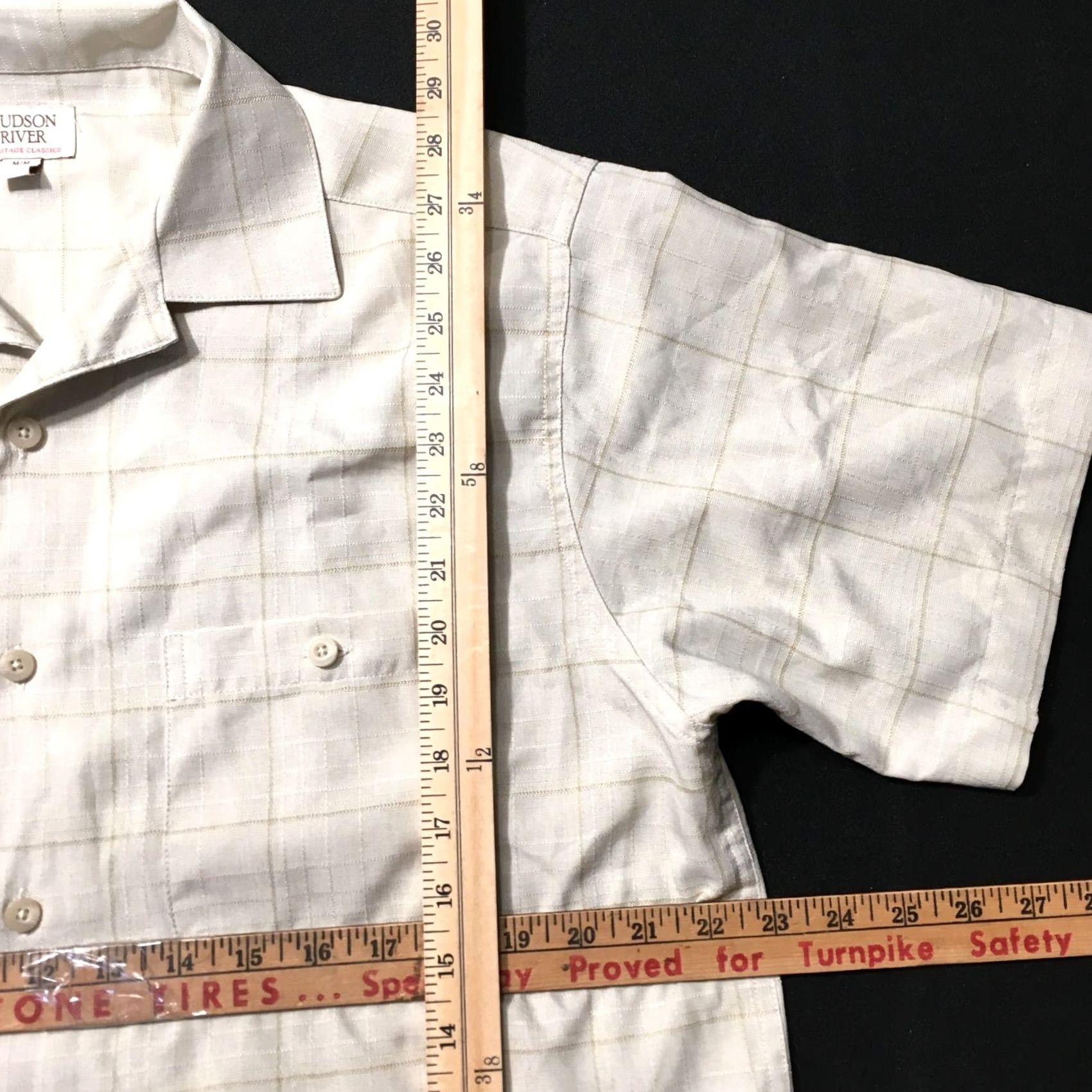 Hudson Hudson River Button-Up Shirt Beige Plaid Short Sleeve Polyester Pocket Men's M Shirt Size US M / EU 48-50 / 2 - 4 Thumbnail