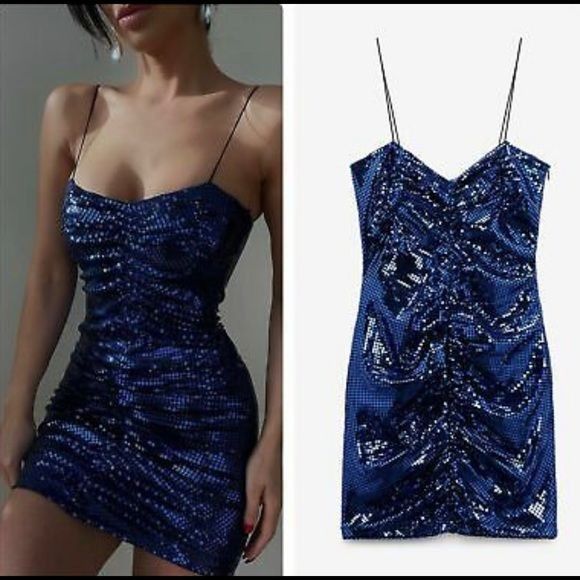 Zara NWT ZARA Womens Dress Inc Blue Sparkly Draped Mini Party Siz Size XS / US 0-2 / IT 36-38 - 13 Thumbnail