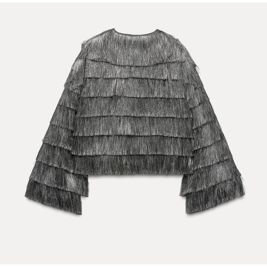 Zara ZARA Fringed Metallic Thread Jacket NWT Silver Size S Size S / US 4 / IT 40 - 20 Thumbnail