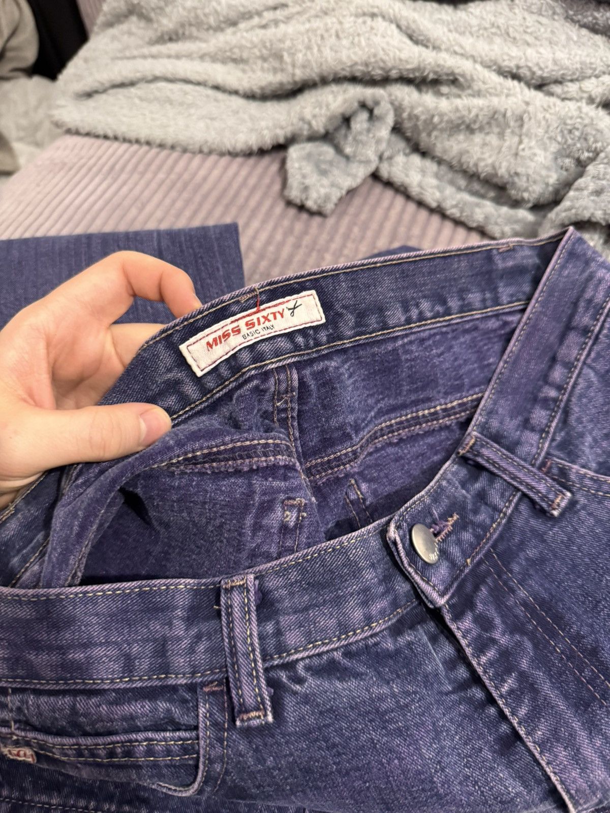 Japanese Brand Y2K Vintage Miss Sixty Jeans Purple Acid Wash Flared Low Ris Size 29" - 10 Thumbnail