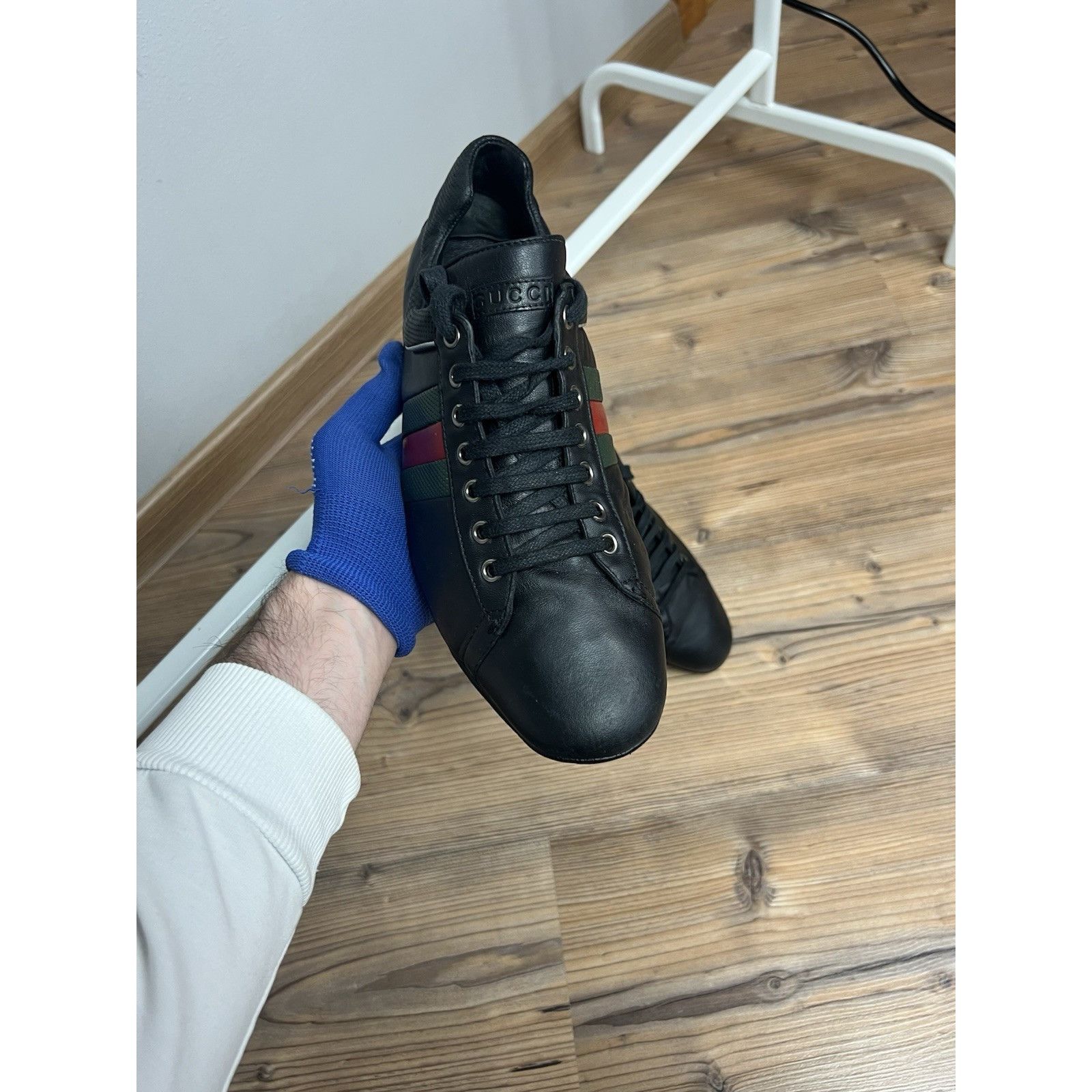 Gucci Gucci Driver Lace Up Men`s Black Leather Sneakers Size 8.5 Size US 8.5 / EU 41-42 - 4 Thumbnail
