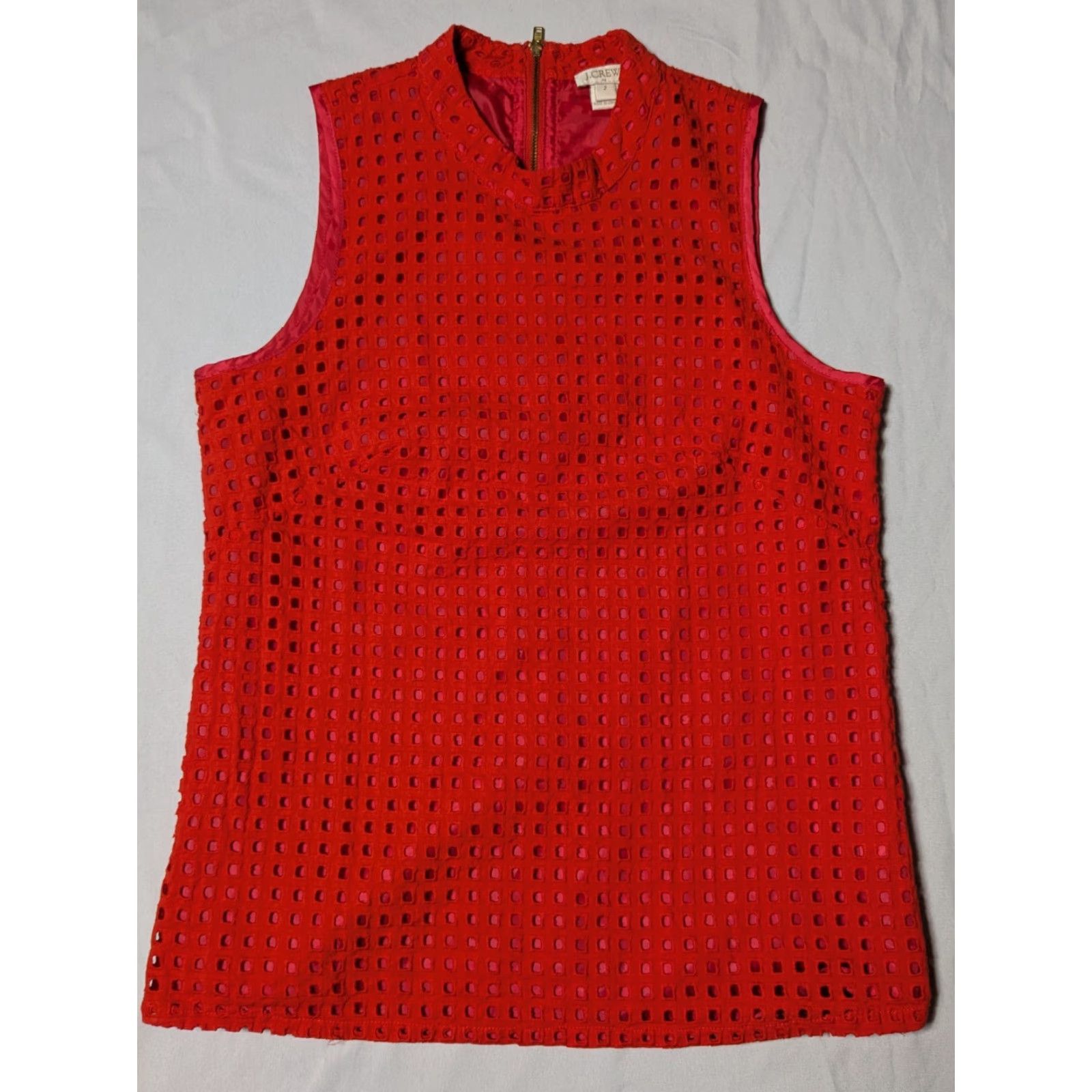 J.Crew J.CREW Women Size 2 Orange Cotton Square GEO Eyelet Lined Sleeveless Blouse Size XS / US 0-2 / IT 36-38 - 4 Thumbnail