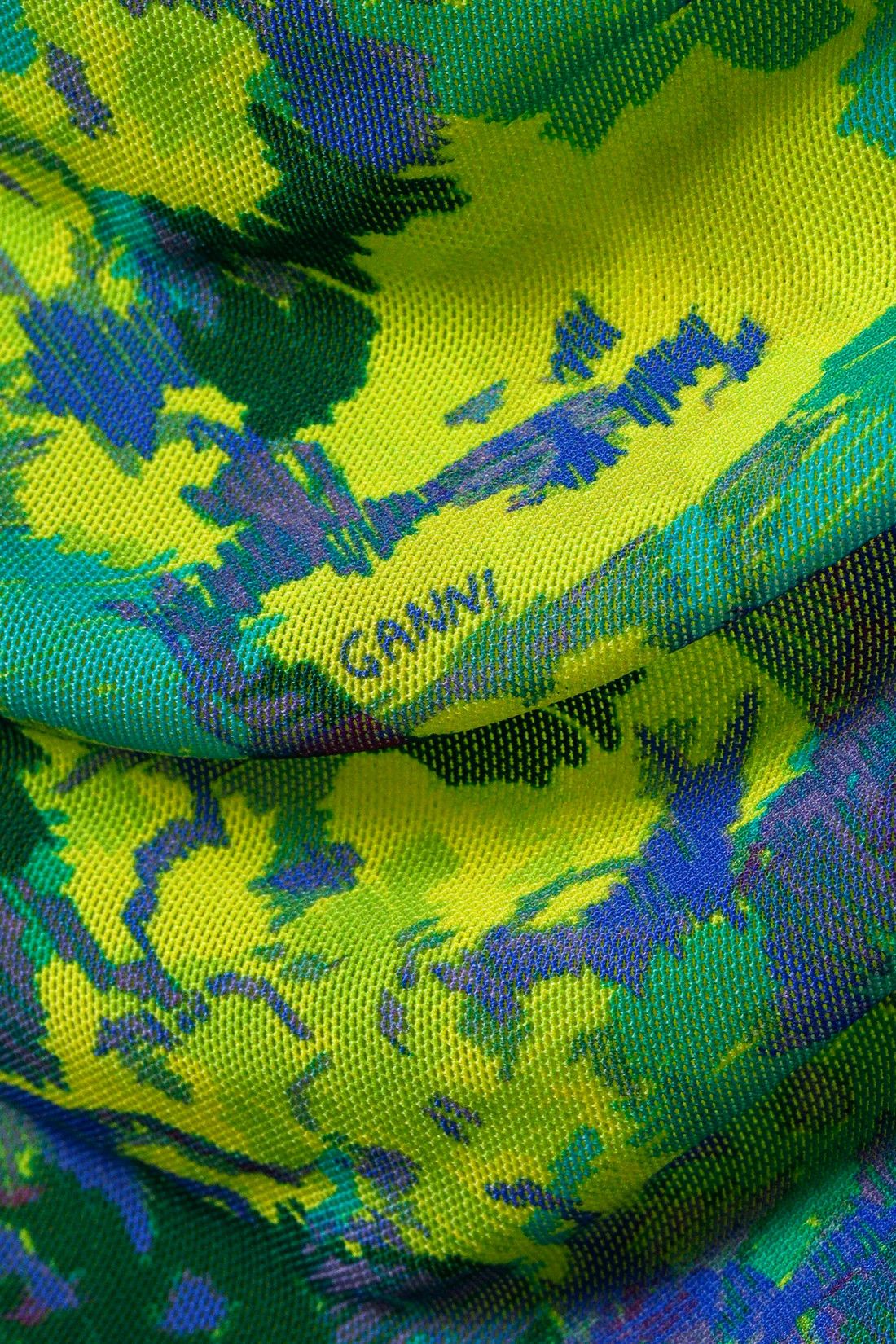 Ganni Ganni 2021 Green Ruched Printed Mesh Midi Dress Size S / US 4 / IT 40 - 8 Thumbnail