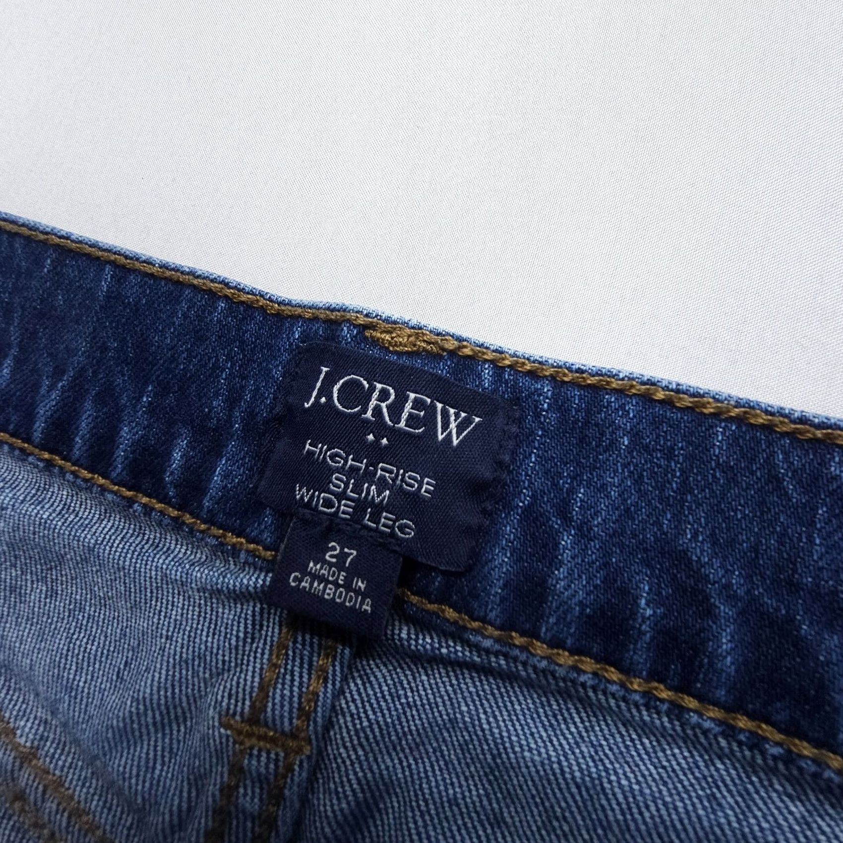 J.Crew J.CREW Jeans Wide Leg High Rise Dark Wash 27 Solid Blue 5-Pocket Denim Crop Regular Rise Womens Jeans Size 27" / US 4 / IT 40 - 3 Thumbnail