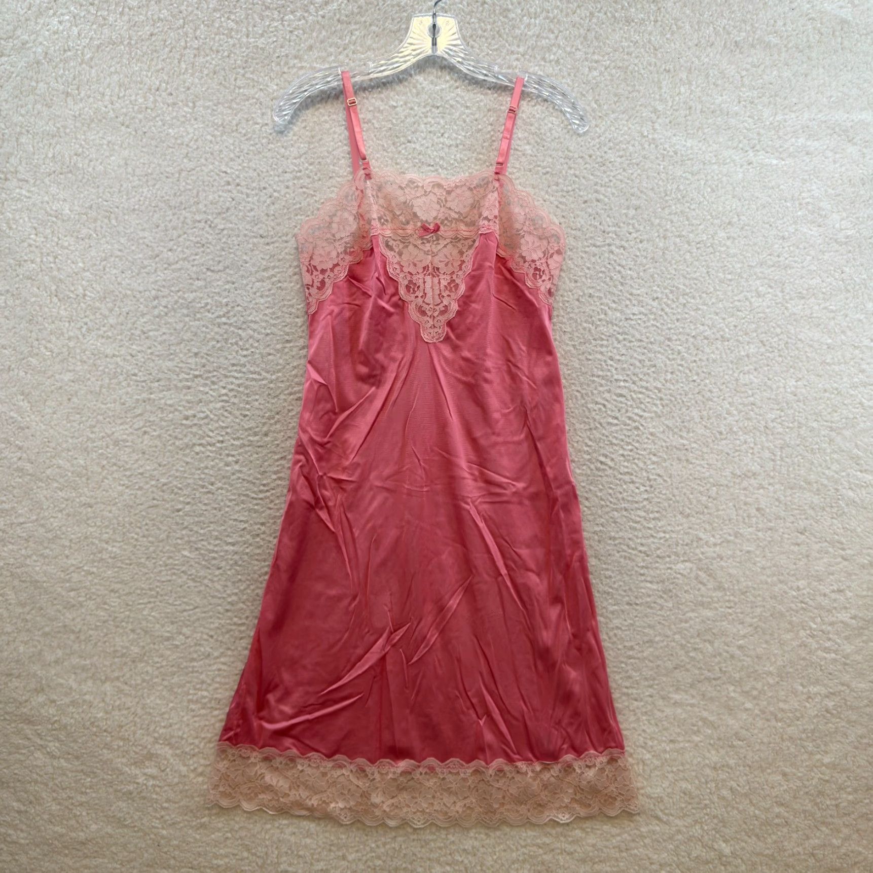 Vintage VINTAGE Slip Dress Pink Lace USA Chemise Negligee Lingerie S Size S / US 4 / IT 40 - 2 Thumbnail