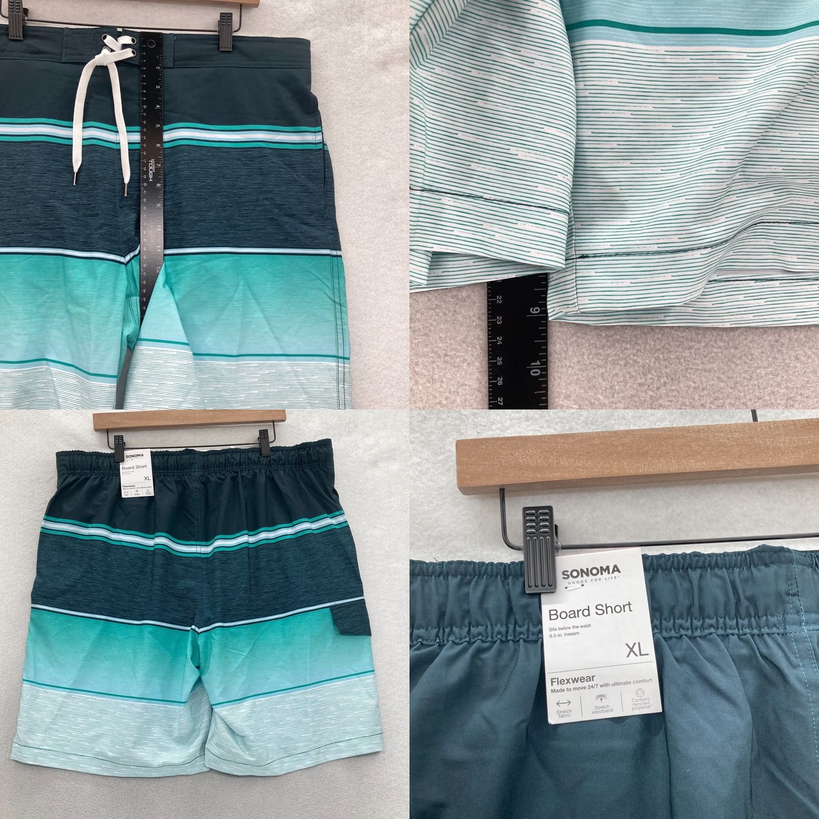 Vintage Sonoma Flexwear Board Shorts Mens XL Blue Striped Drawstring Swimming Surf Size US 36 / EU 52 - 8 Thumbnail