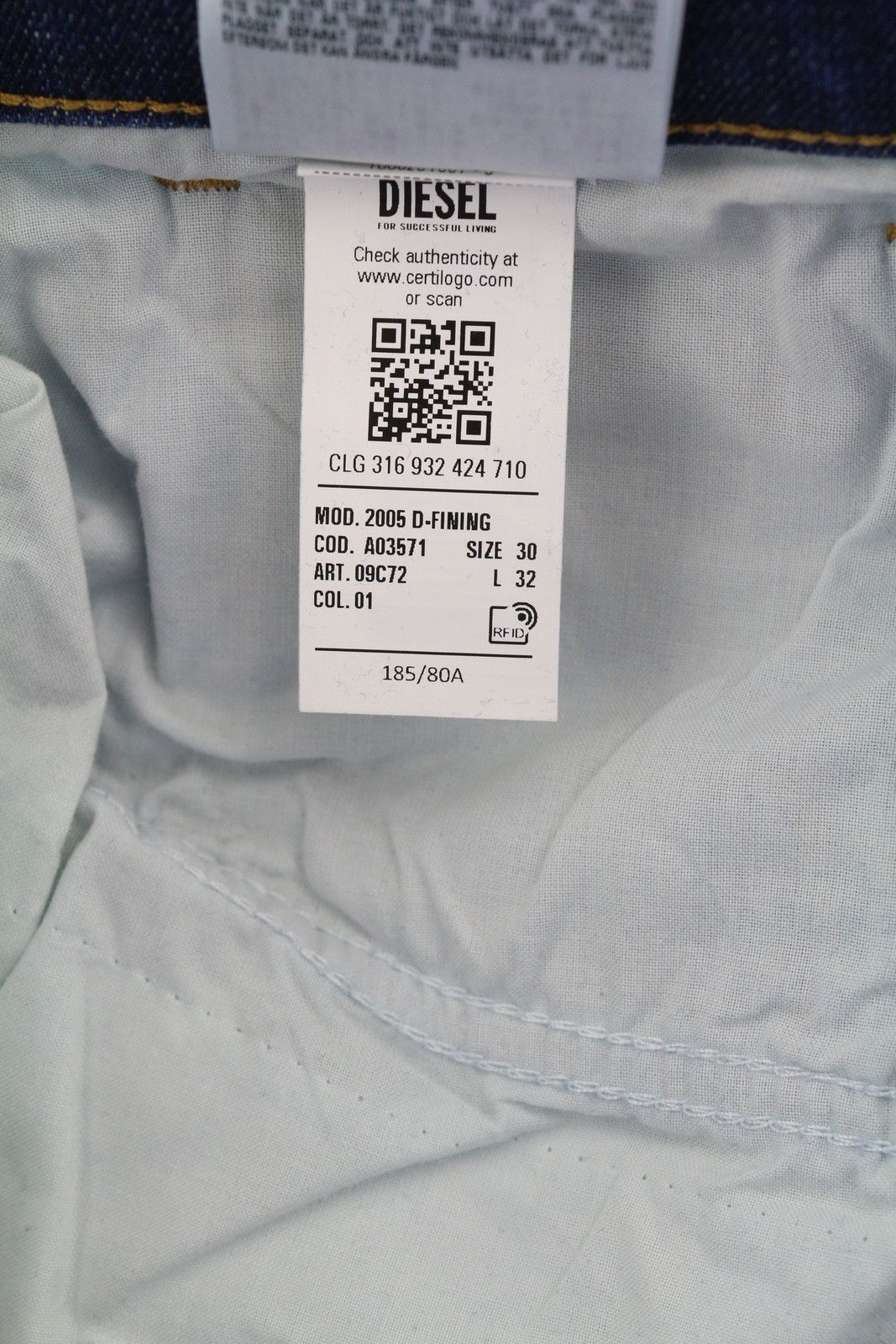 Diesel 2005 D-FINING 09C72 W30/L32 Regular Tapered Jeans 40918 Size US 30 / EU 46 - 13 Thumbnail