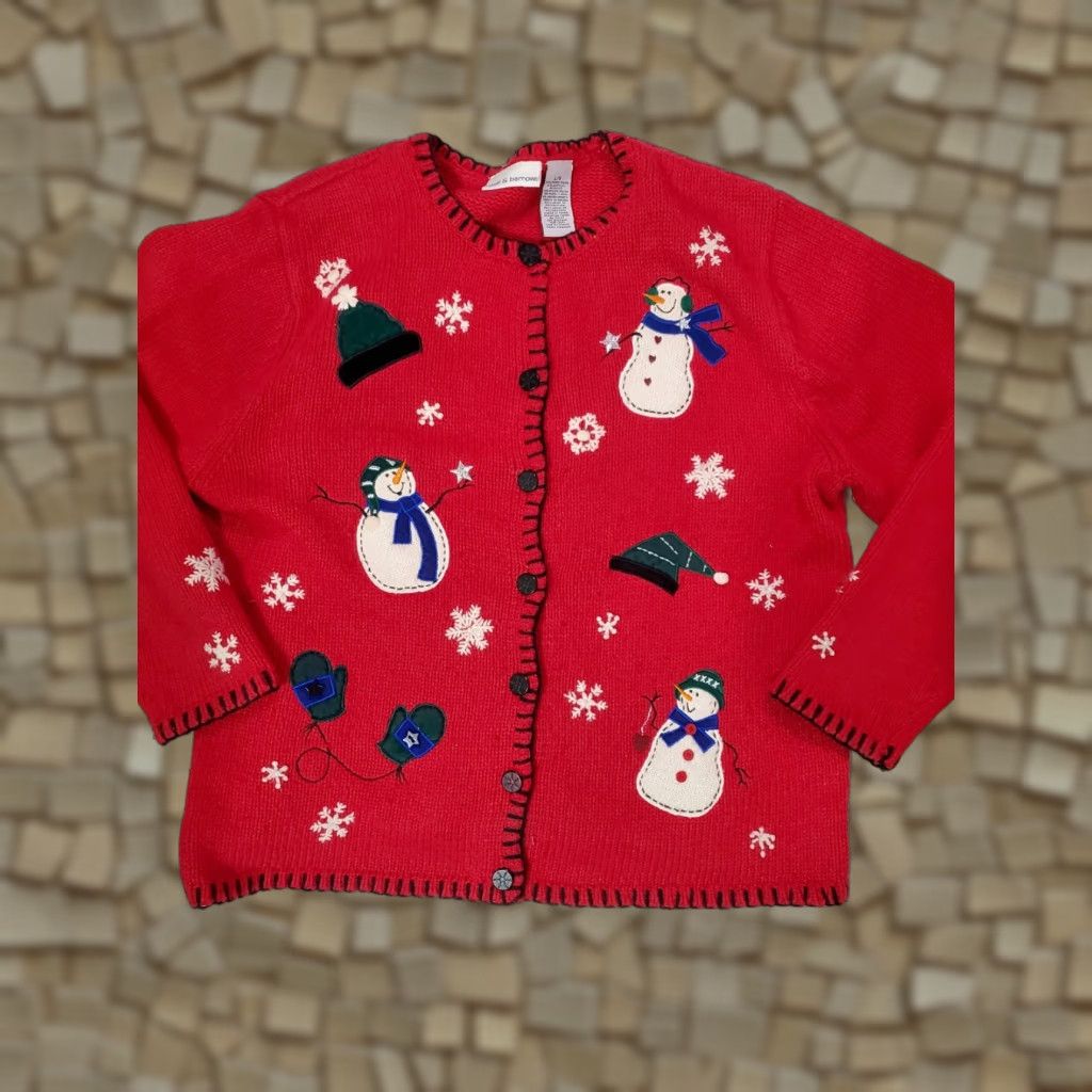 Croft & Barrow VINTAGE Croft & Barrow Womens Cardigan Sweater Red Snowmen Snowflakes Christmas L Regular Knit Embroidered Button Notions Winter Fall Spring Size L / US 10 / IT 46 - 1 Thumbnail