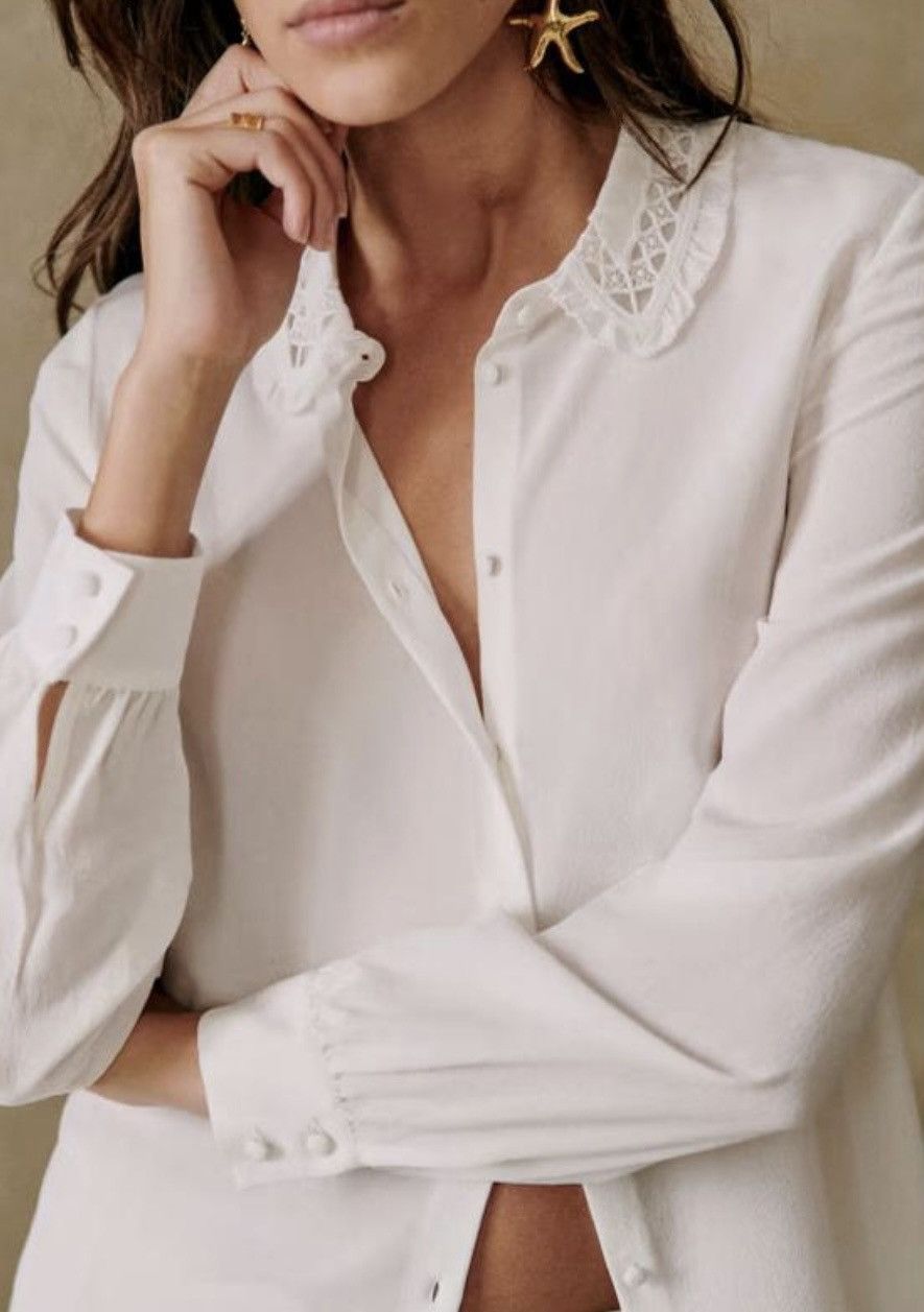 Designer × Sezane Sezane NWT oldmoney style 100% silk blouse shirt Size M / US 6-8 / IT 42-44 - 2 Thumbnail