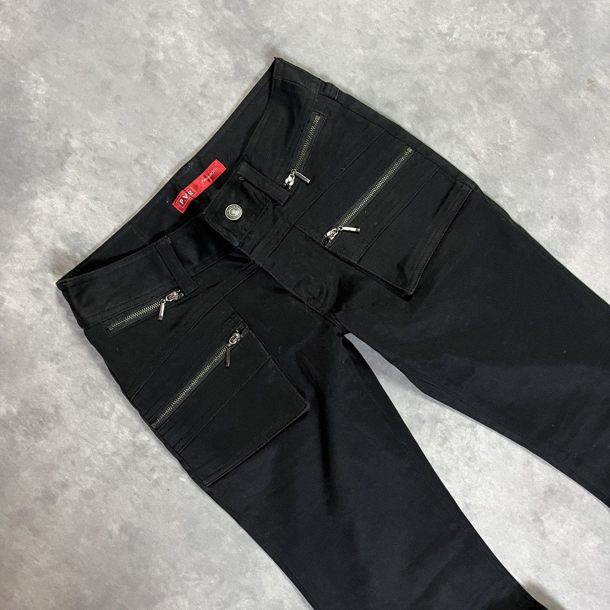 Japanese Brand 2000s P.V.R Multi Zip Black Flare Pants Y2k Lgb Ifsix Vkei Size 27" / US 4 / IT 40 - 2 Thumbnail