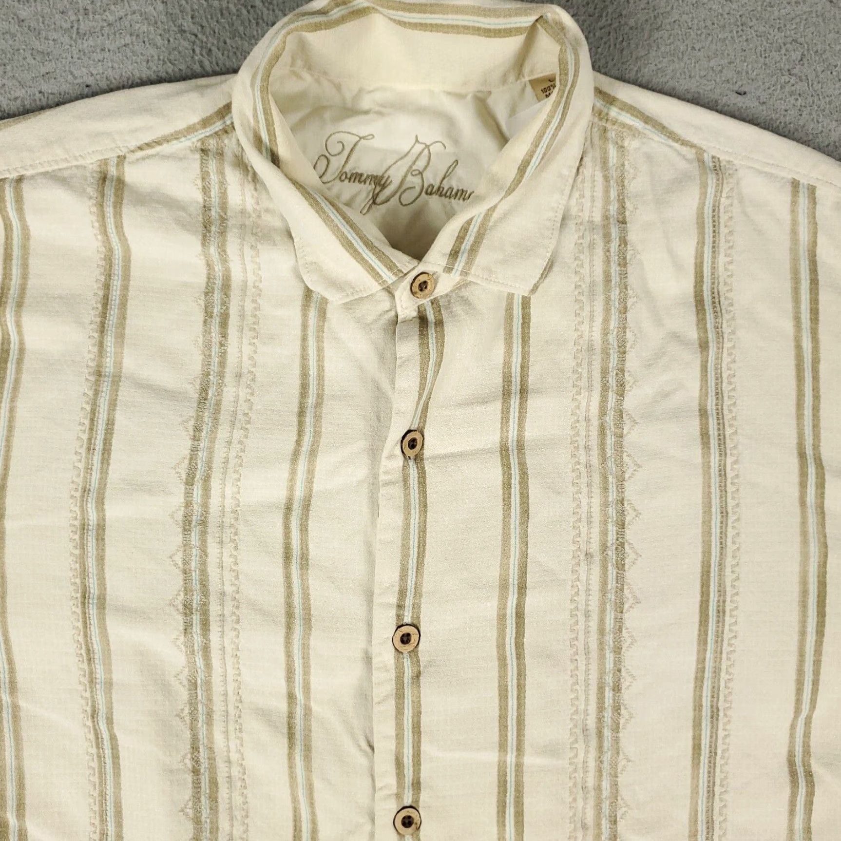 Tommy Bahama VINTAGE Tommy Bahama Shirt Mens Large Beige Striped Hawaiian Button Up Short Sleeve Size US L / EU 52-54 / 3 - 2 Thumbnail