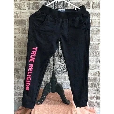 True Religion True Religion Sweatpants Girls Large Black Red Spell Out Log Size 26" / US 2 / IT 38 - 5 Thumbnail