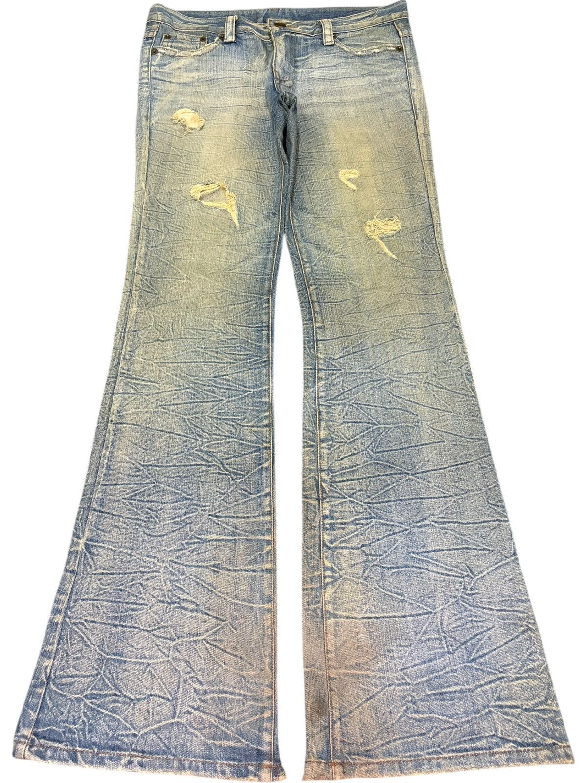 If Six Was Nine Vintage Japanese Brand Rusty Wash Distress Flare Jeans Size 35" - 1 Thumbnail