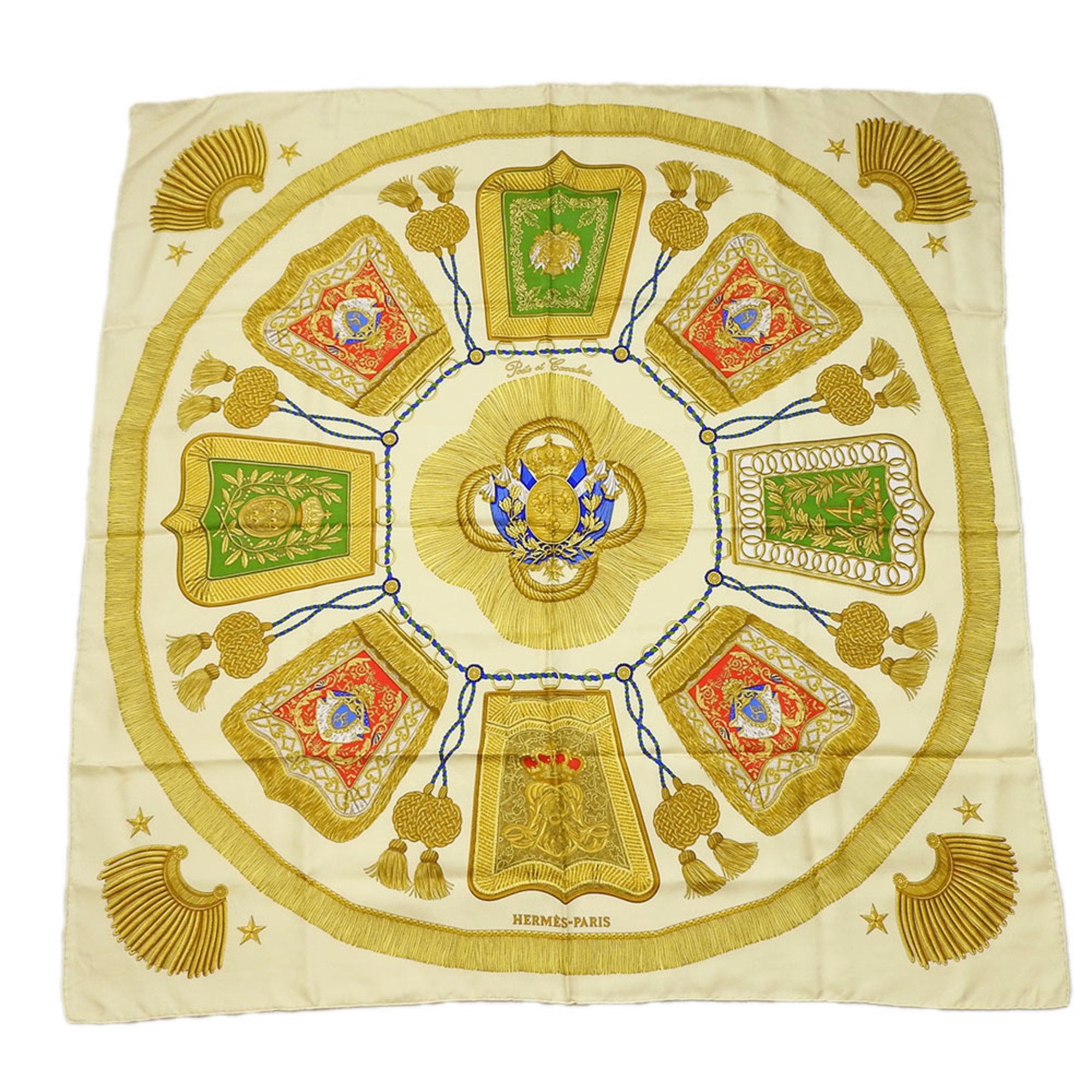 image of Hermes Carre 90 Scarf Silk Beige Multicolor Poste Et Cavalerie Sabre Bag Women's in White