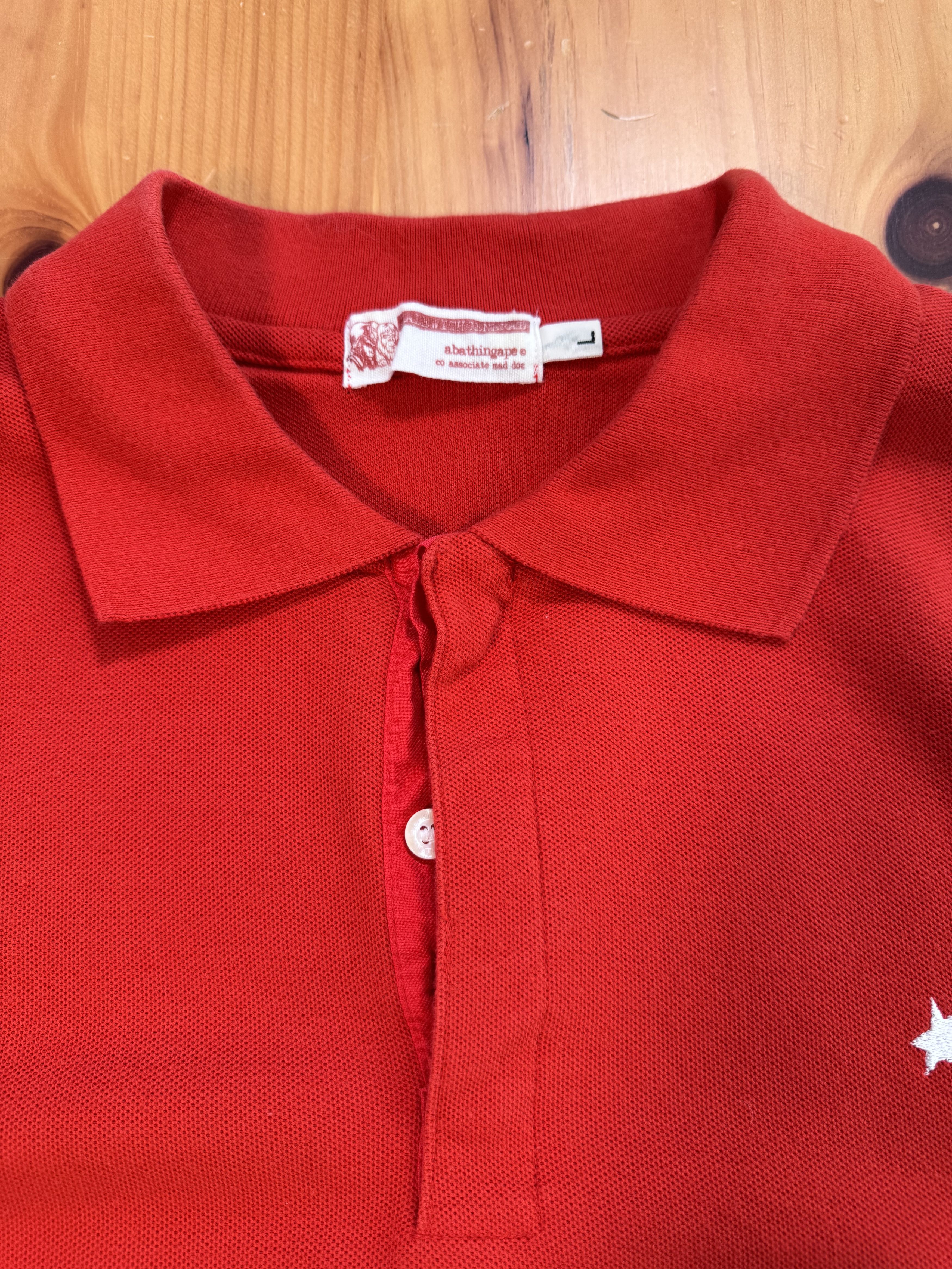 Bape Og BAPE Bapestas Embroidered Logo Red Polo Shirt Size Large Size US L / EU 52-54 / 3 - 3 Thumbnail