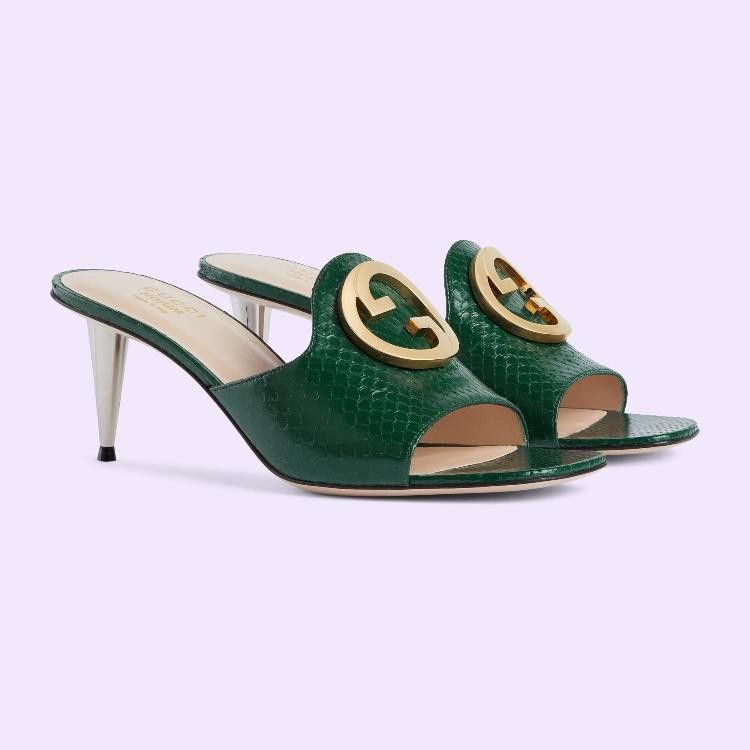 Gucci o1s1wg110125 Python Sandals in Dark Green Size US 10.5 / IT 40.5 - 3 Thumbnail