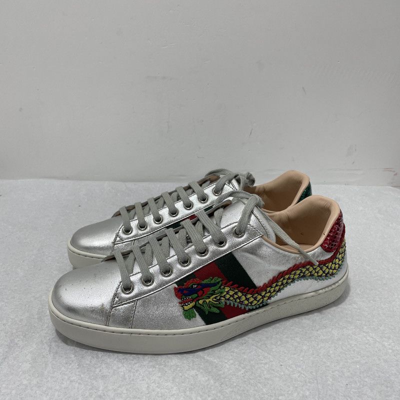Gucci Gucci Silver Casual Sneakers with Dragon Embroidery 0079 Size US 7.5 / EU 40-41 - 1 Thumbnail