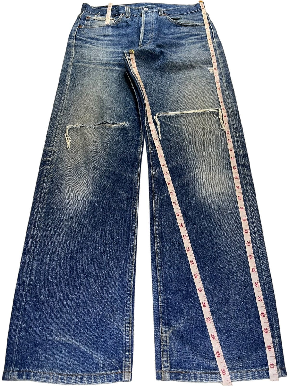 Levi's × Levi's Vintage Clothing Vintage 80s Levis 501 Blue Wash Distress Ripped Loose Jeans Size US 31 - 12 Thumbnail