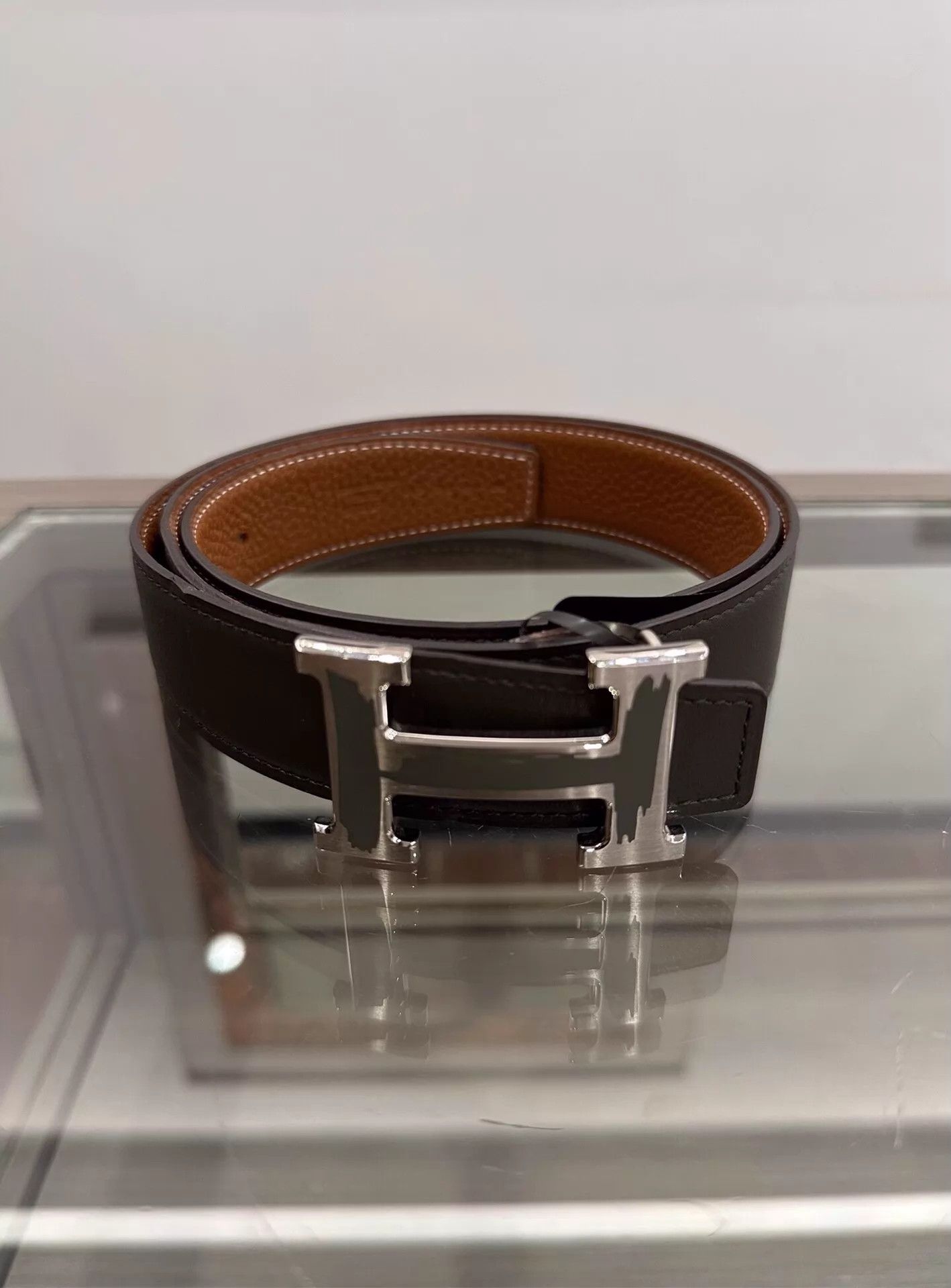 Hermes Hermes silver H belt gray & brown 32mm 90cm Size ONE SIZE - 1 Thumbnail