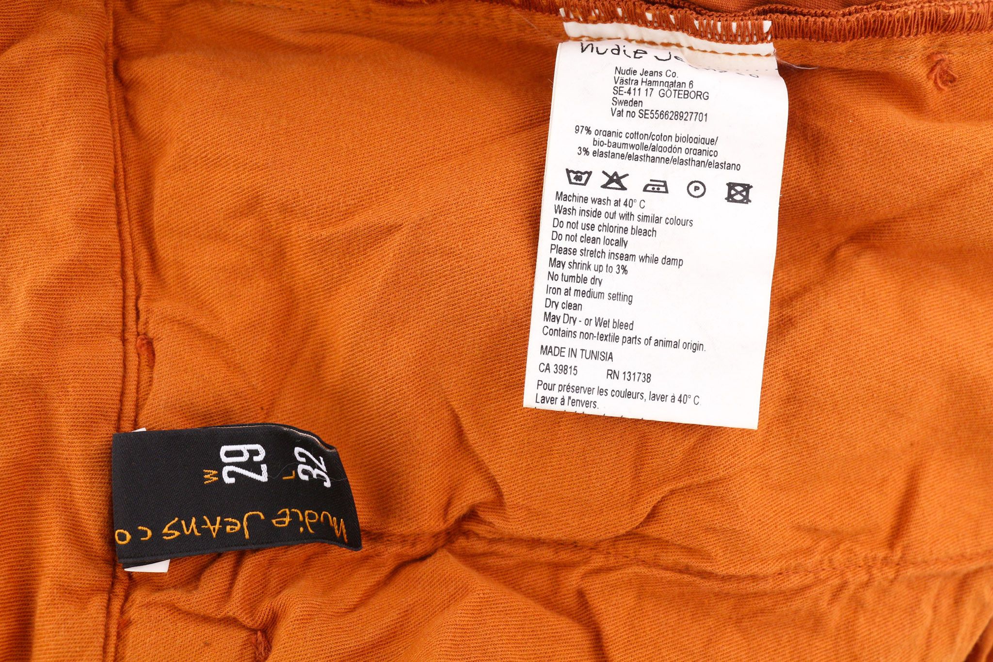 Nudie Jeans KHAKI SLIM W29/L32 Organic Warm Orange Zip Chino 82559 Size US 29 - 6 Thumbnail