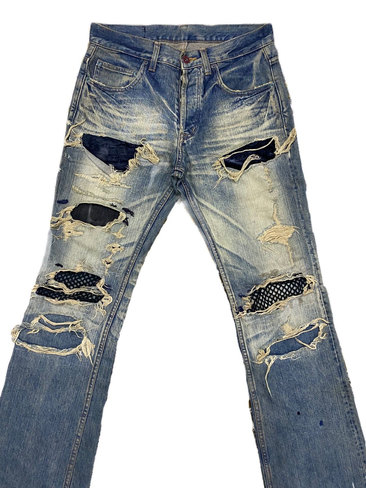 Japanese Brand FLARE Japan Brand Patchwork Tetei Ripped Design Size US 29 - 4 Thumbnail
