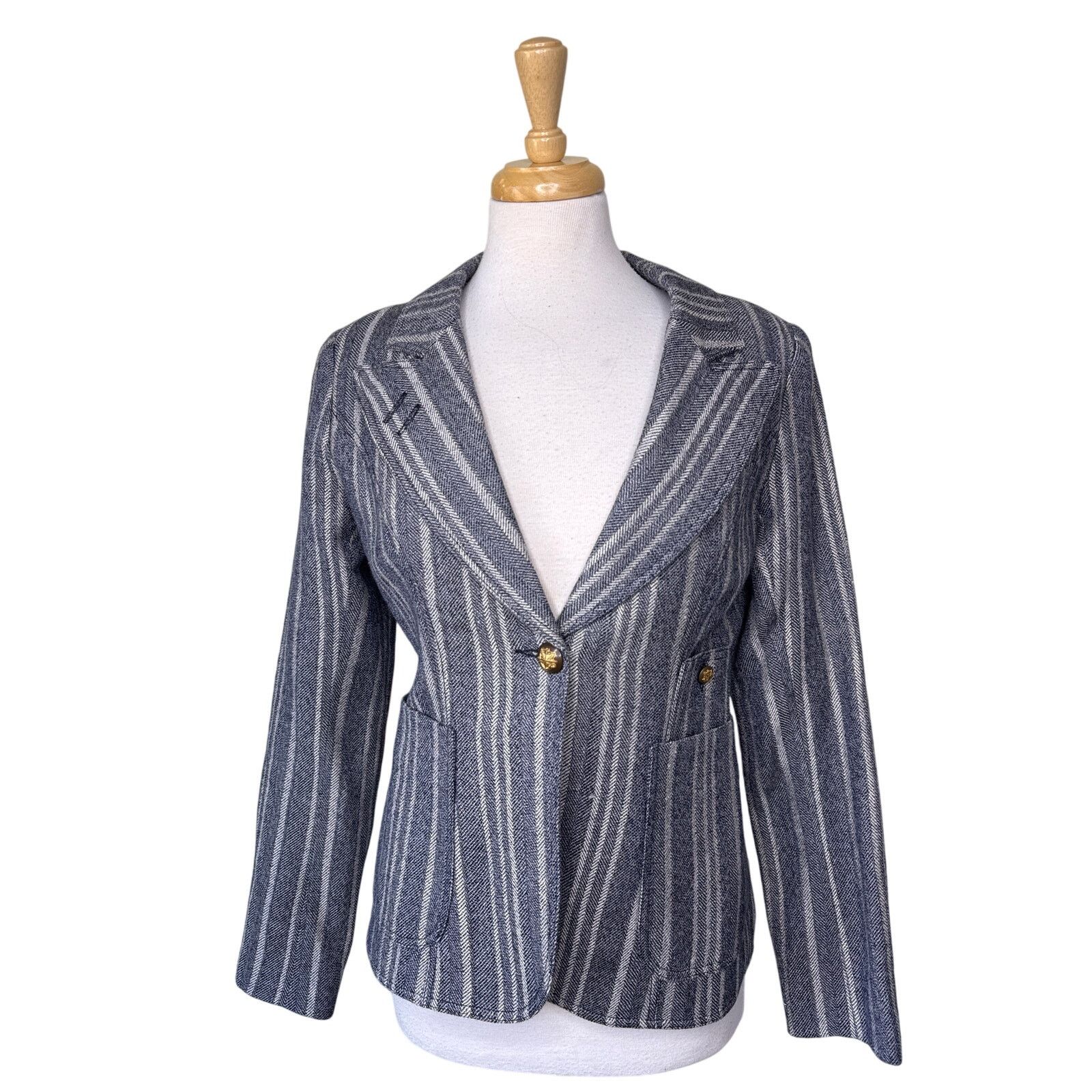 SMYTHE SMYTHE Duchess Tweed Wool Striped Single Button Blazer Size M / US 6-8 / IT 42-44 - 2 Thumbnail
