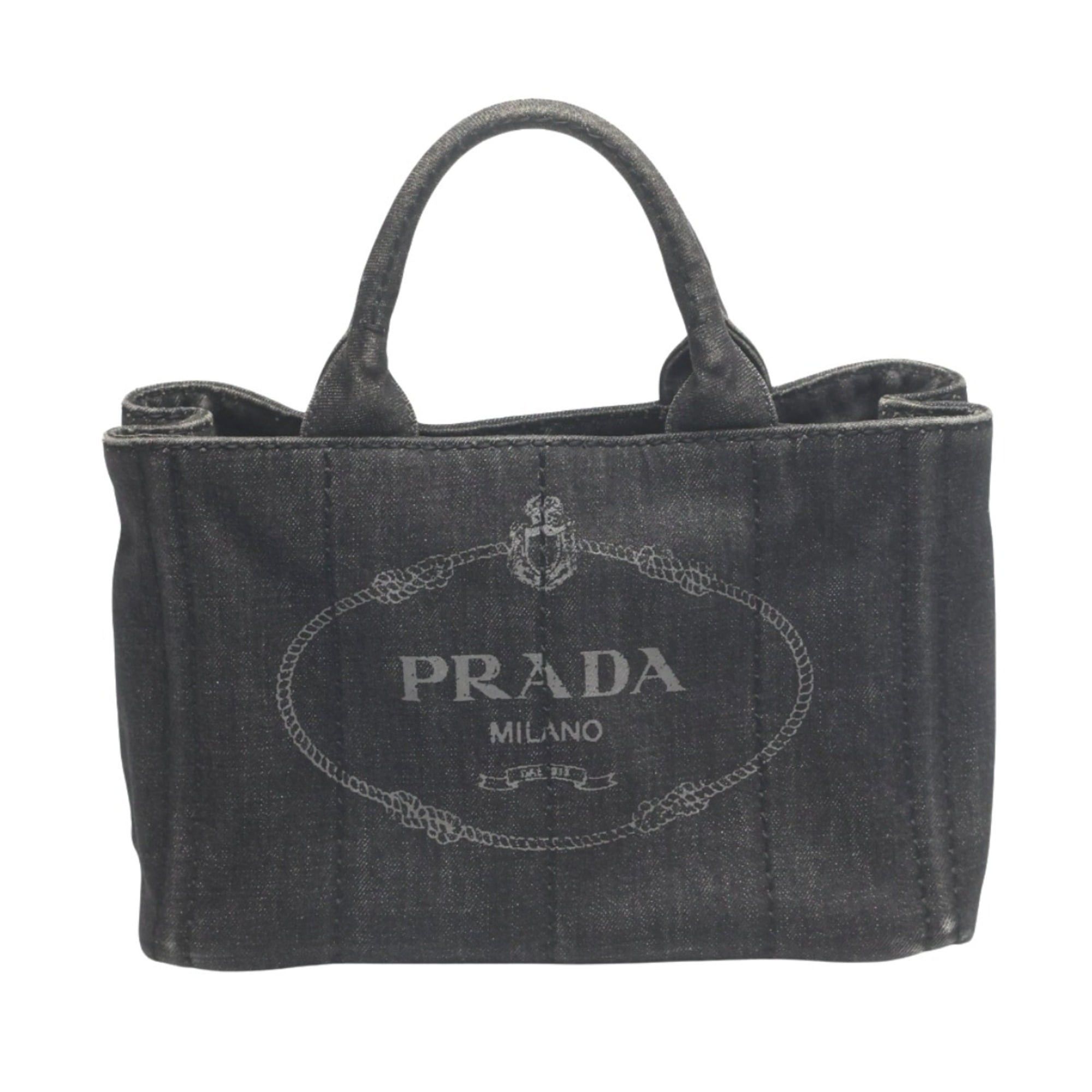 Prada Prada 2-Way Denim Canapa Tote Bag, B2439G, Black Size ONE SIZE - 1 Thumbnail