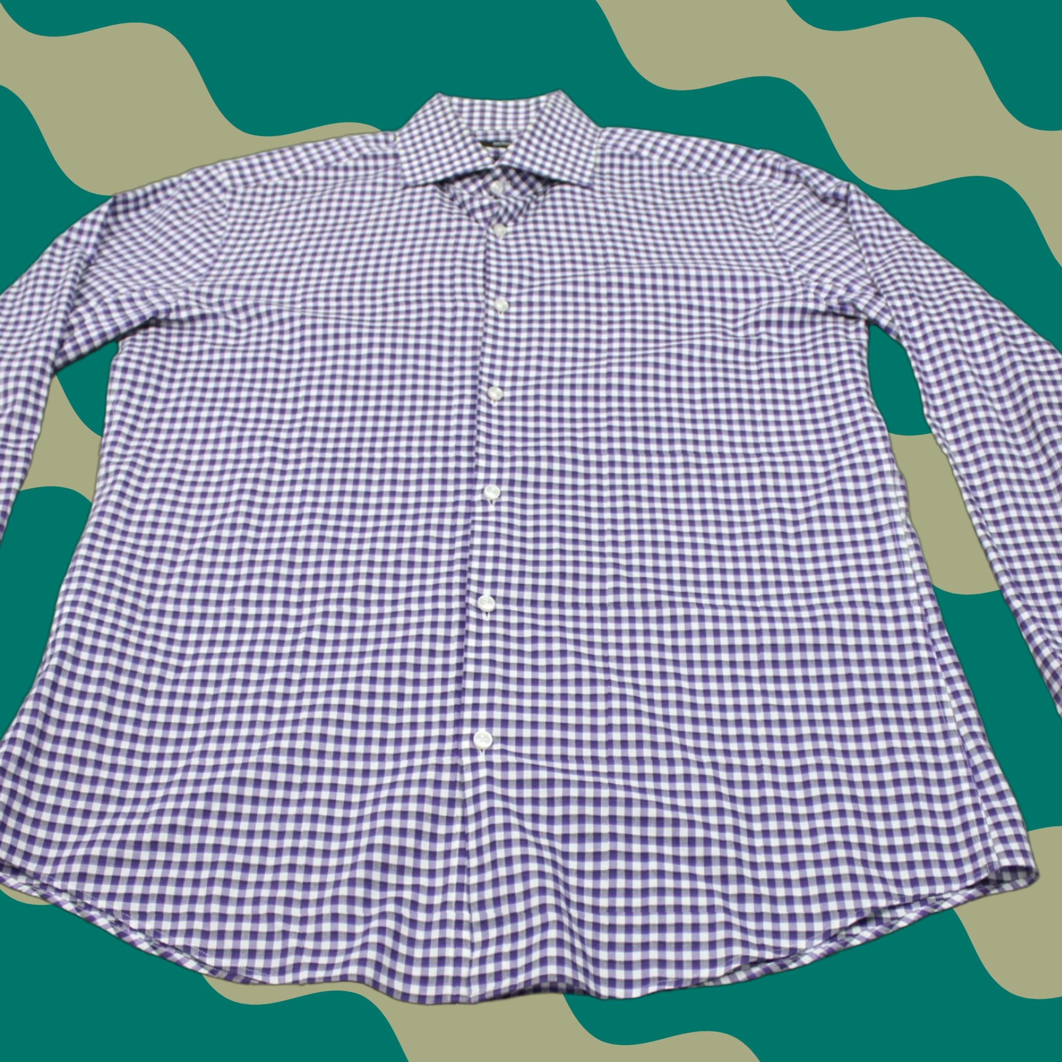Hugo Boss HUGO BOSS Prince Dress Shirt Mens 16, 41 Purple/White Slim Fit Cotton L/S Shirt Size 42R - 1 Thumbnail