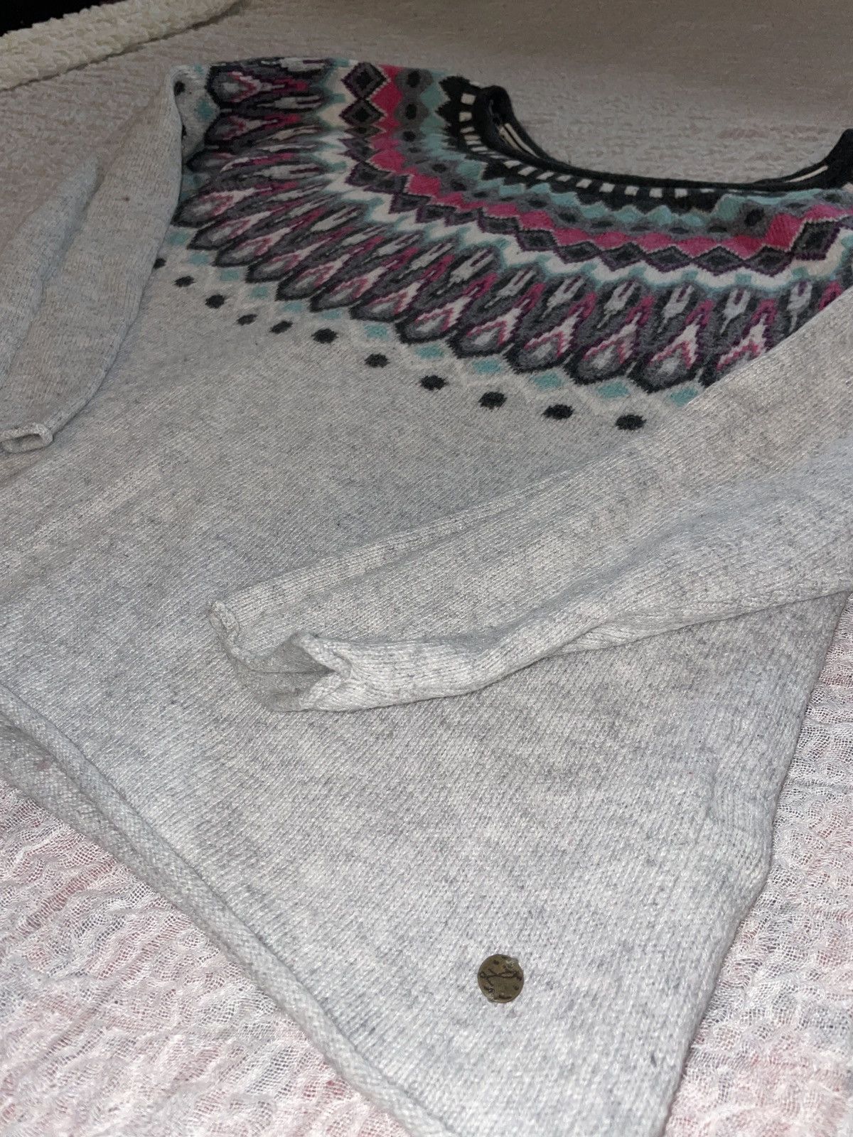 H&M L.O.G.G. H&M Gray Fair Isle Yoke Sweater Size L / US 10 / IT 46 - 2 Thumbnail