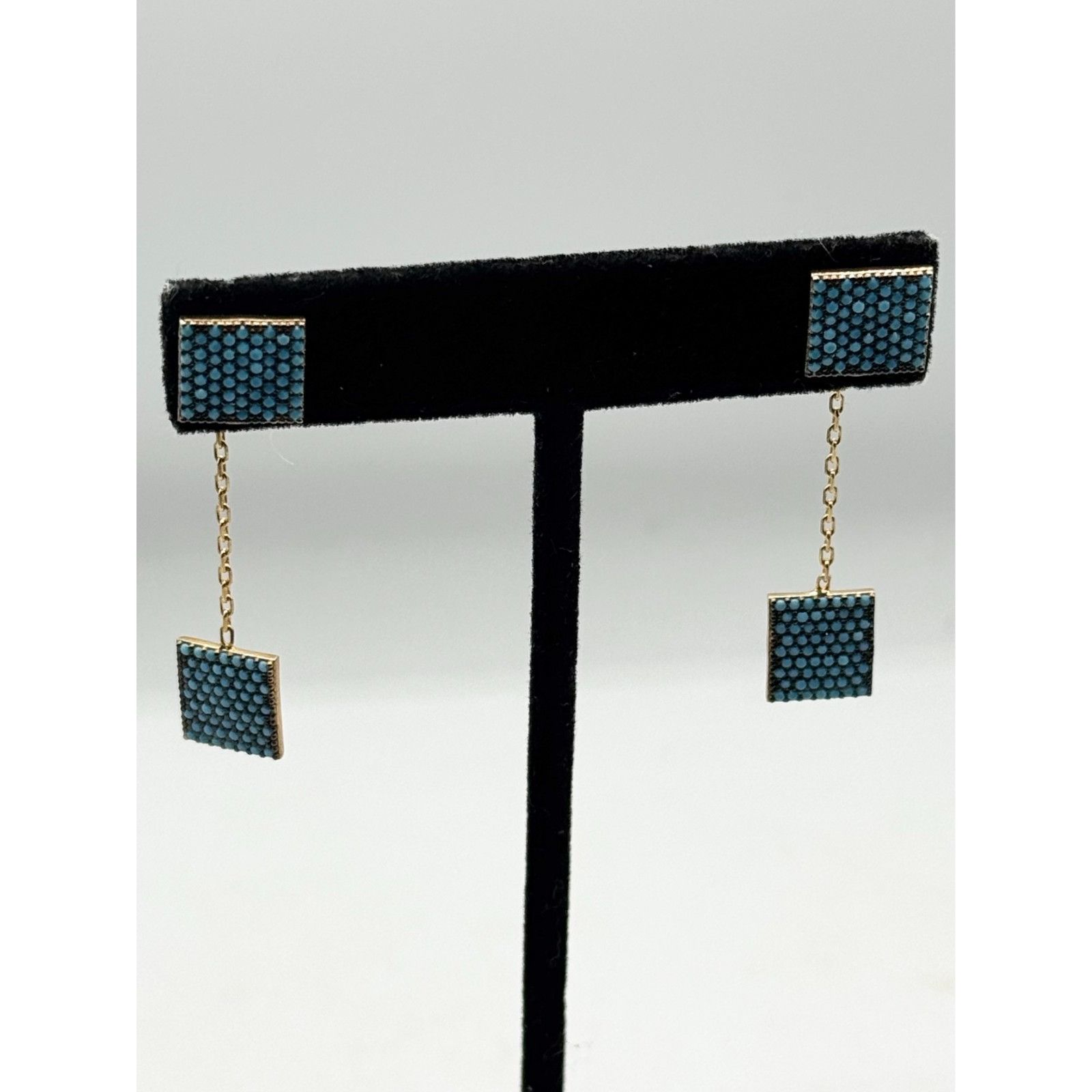 Vintage 925 Sterling silver Blue CZ Dangle Drop Square Earrings Size ONE SIZE - 3 Thumbnail