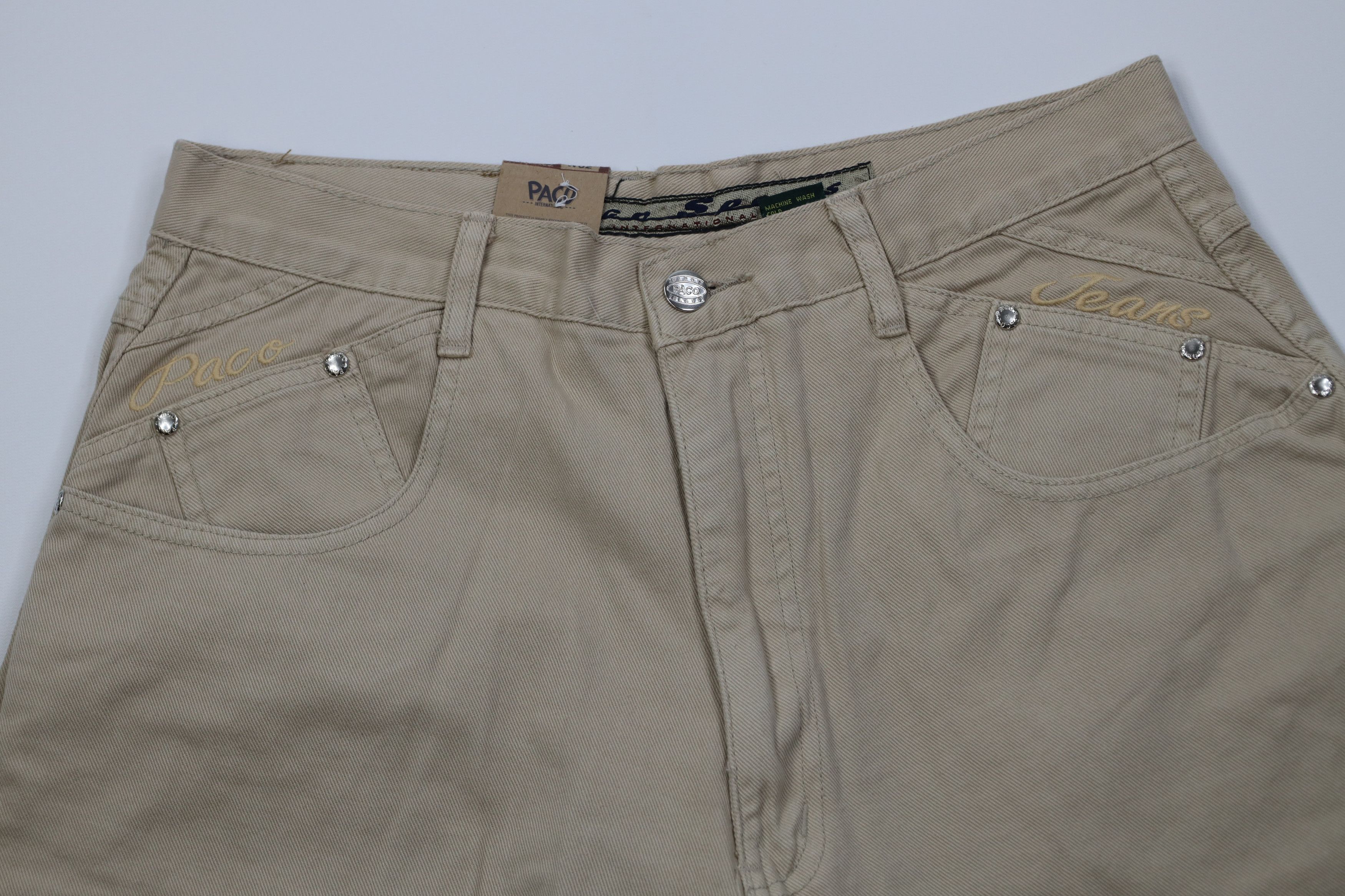 Vintage Deadstock Vintage 90s Paco Hip Hop Denim Jean Shorts Tan Size US 32 / EU 48 - 2 Thumbnail