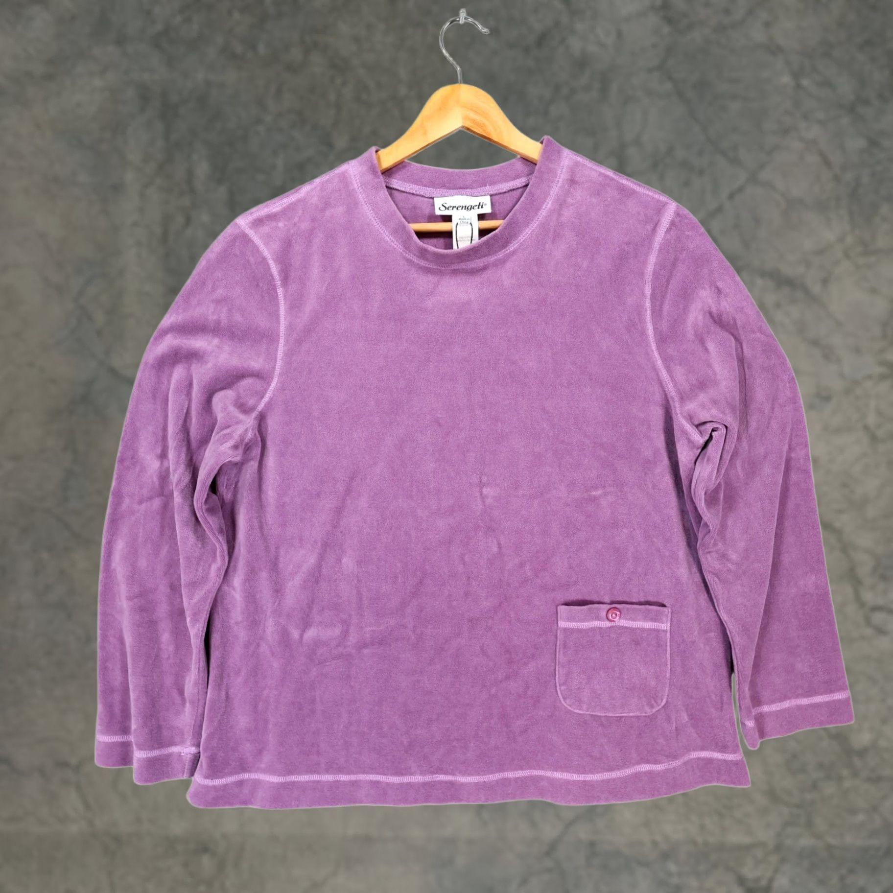 Velour Serengeti Velour Pullover Womens Large Purple Long Sleeve Pocket Top Size L / US 10 / IT 46 - 1 Thumbnail