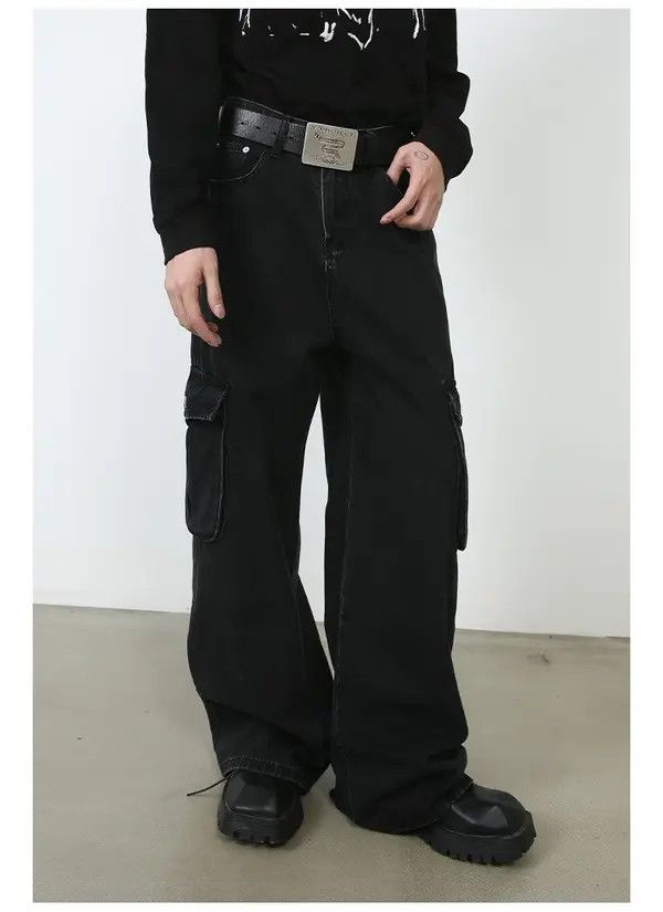 VIBE Black Cargo Baggy Denim Jeans Size US 28 / EU 44 - 6 Thumbnail
