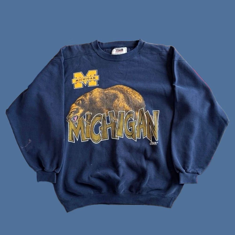 Vintage VINTAGE University Of Michigan Wolverines Crewneck Sweatshirt XL 90s Blue Mens Size US XL / EU 56 / 4 - 1 Thumbnail