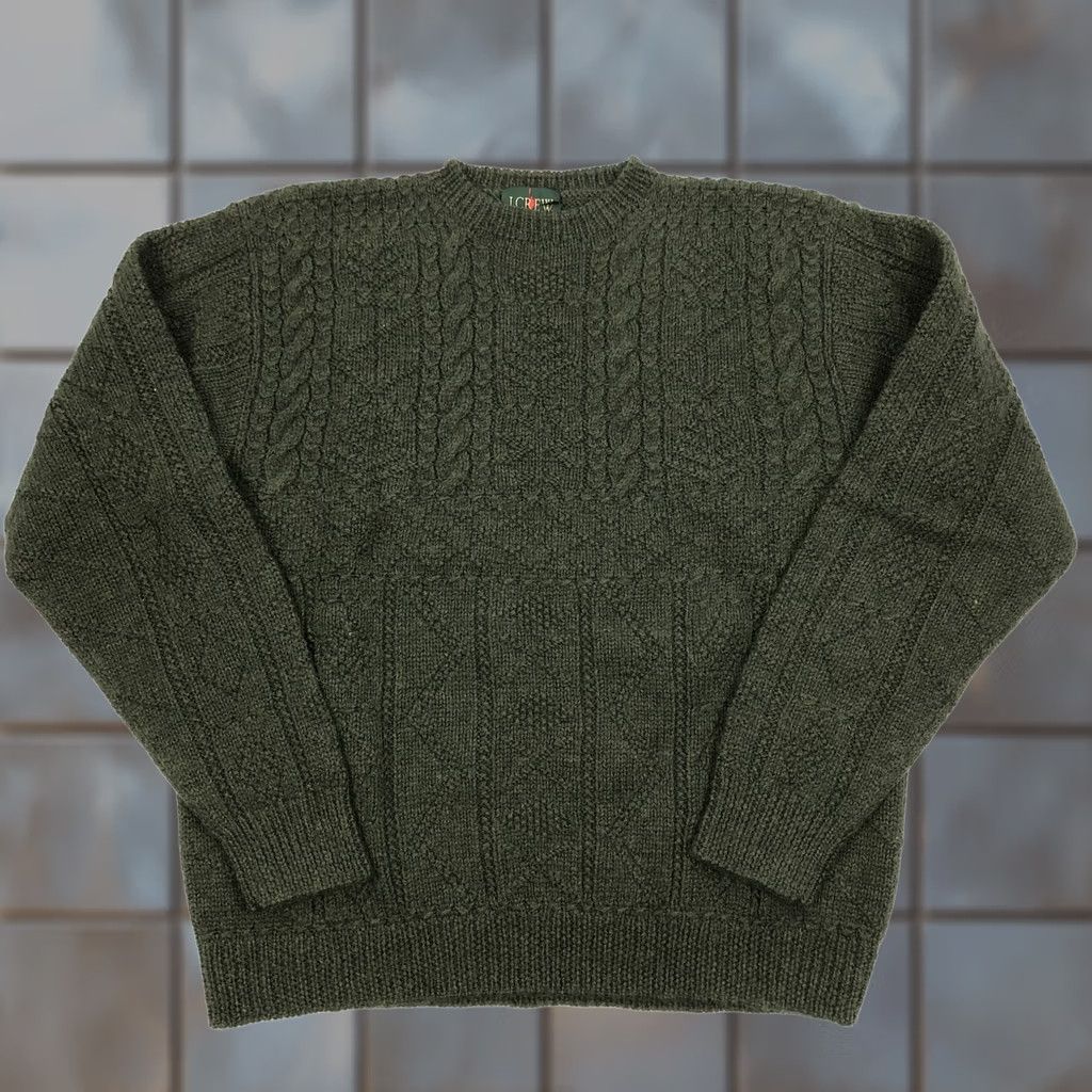 J.Crew VINTAGE J.CREW Men XL Green Cable Knit Wool Crew Neck Sweater Oarsman Size US XL / EU 56 / 4 - 1 Thumbnail