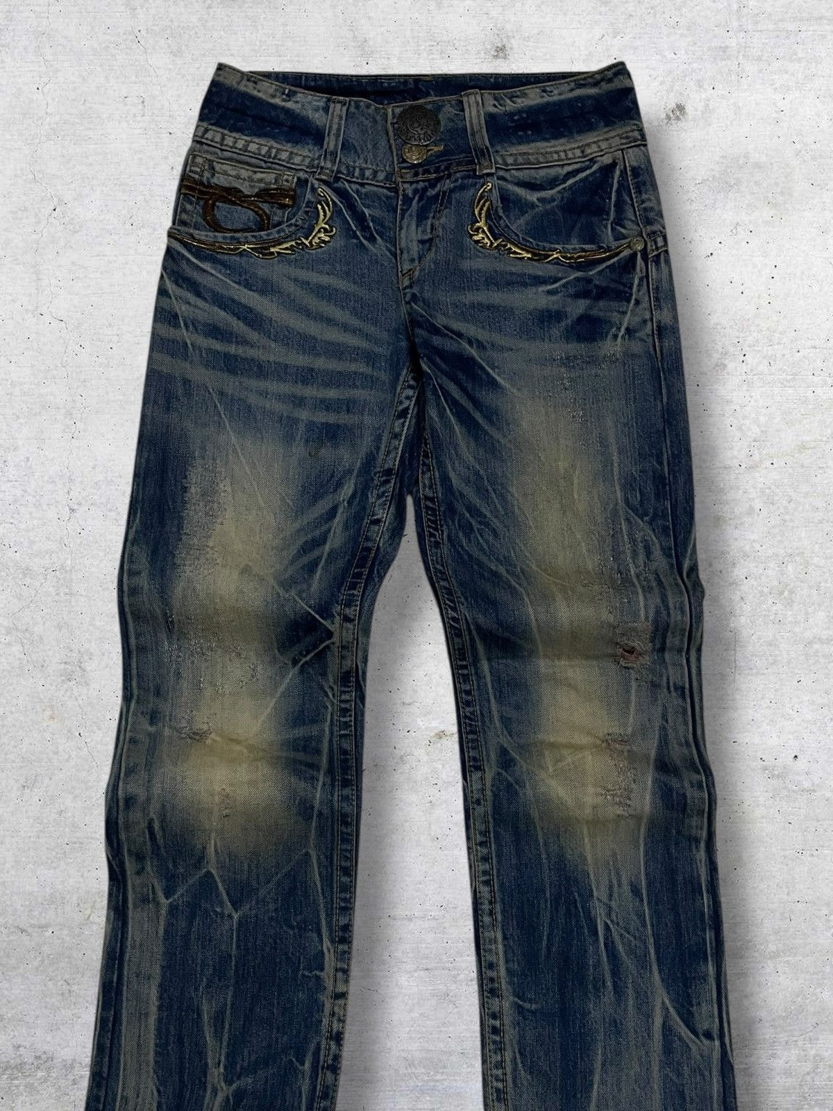 Hysteric Glamour VINTAGE RED PEPPERS JAPAN DESIGNER MUDWASH DISTRESSED DENIM Size US 27 - 6 Thumbnail